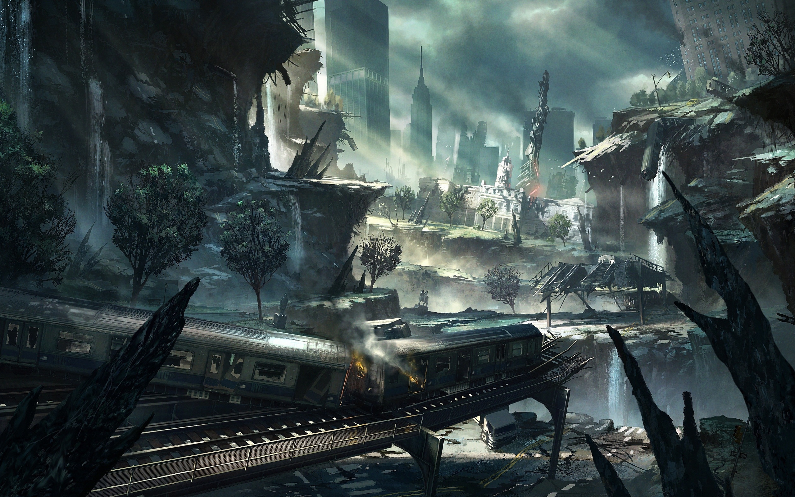 General 2560x1600 video games Crysis Crysis 2 science fiction video game art wreck ruins
