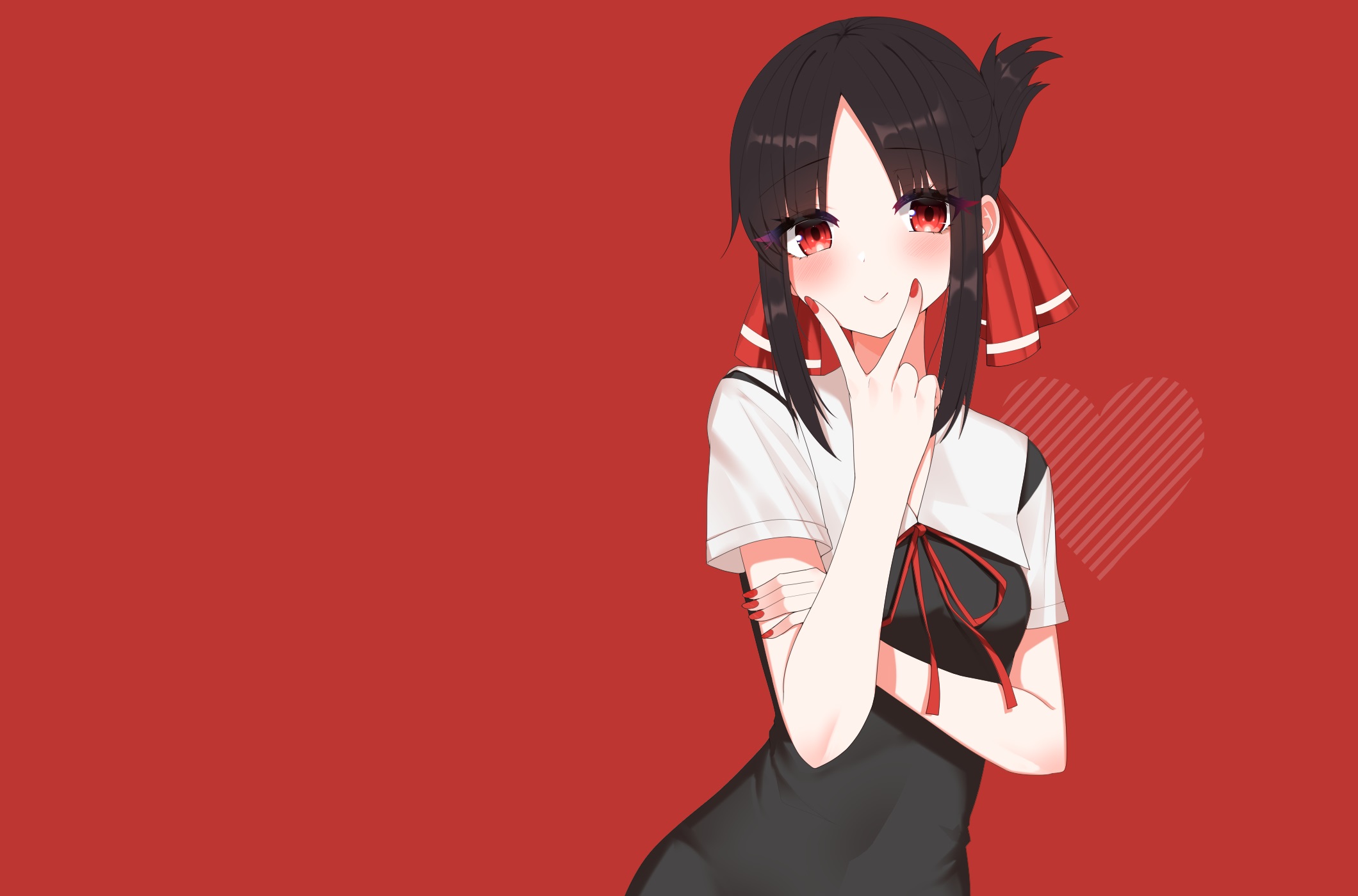 Anime 2120x1400 Kaguya Shinomiya black hair red eyes blushing school uniform short hair Kaguya-Sama: Love is War