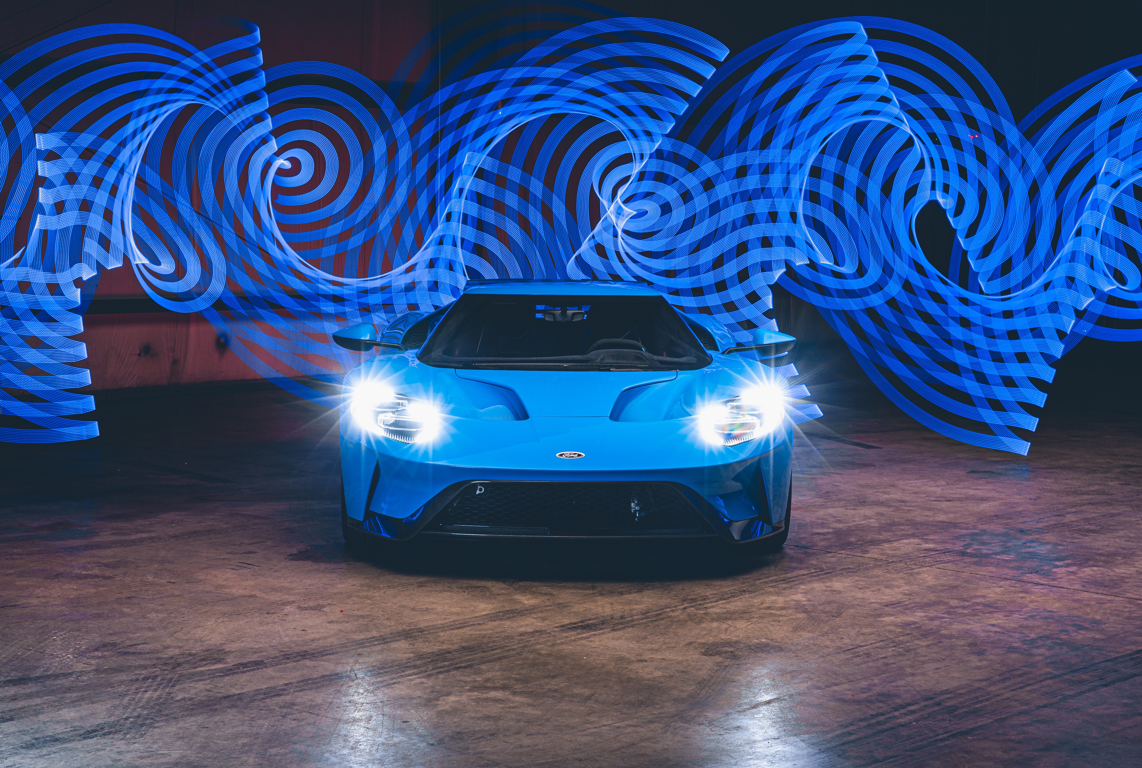 General 4000x2692 Ford Ford GT blue supercars frontal view car Ford GT Mk II headlight beams vehicle blue cars
