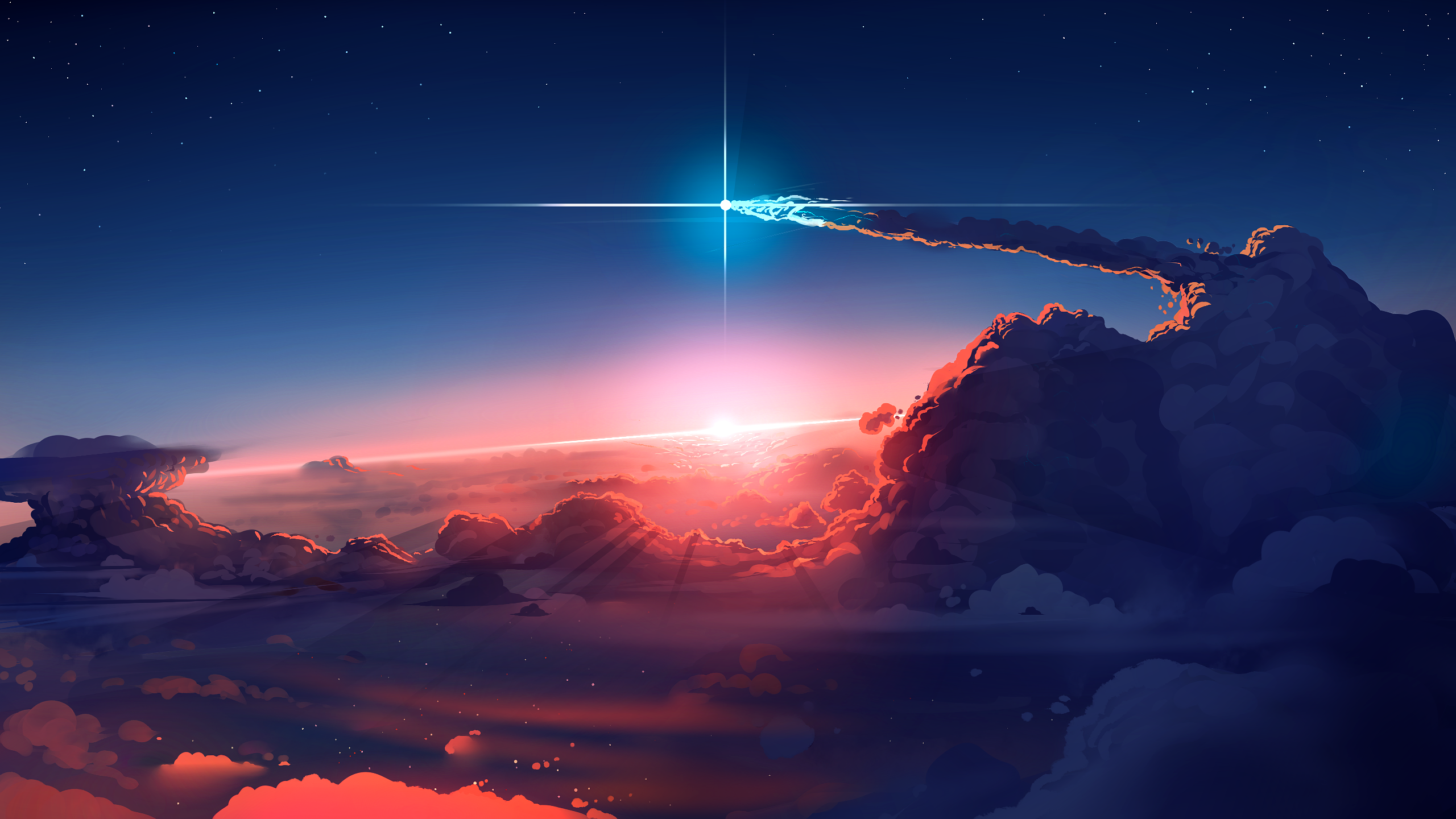 digital art, clouds, Sun, sunlight, stars, sky | 2560x1440 Wallpaper -  