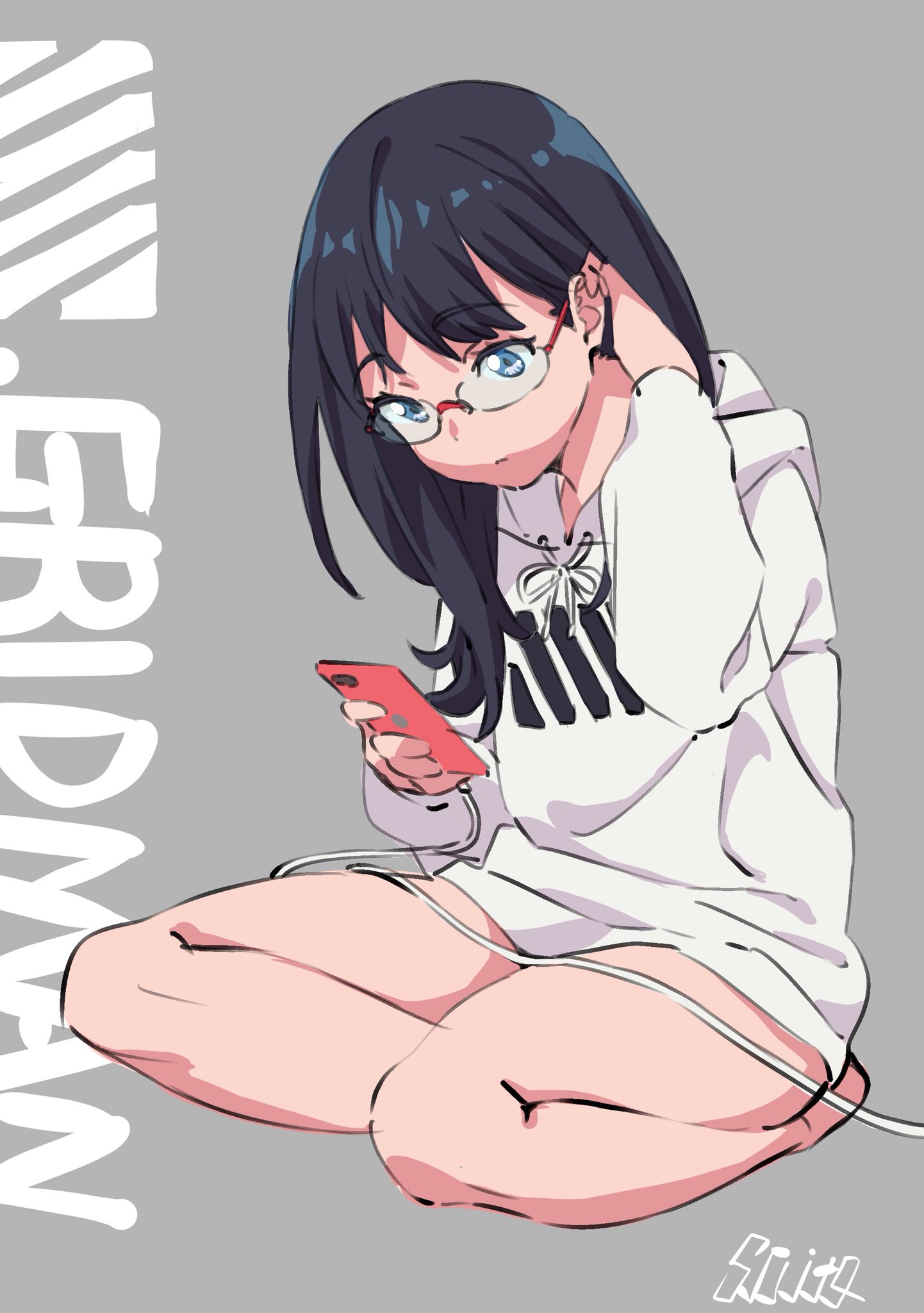 Anime 1442x2048 SSSS.GRIDMAN anime anime girls Takarada Rikka Kengo glasses smartphone kneeling