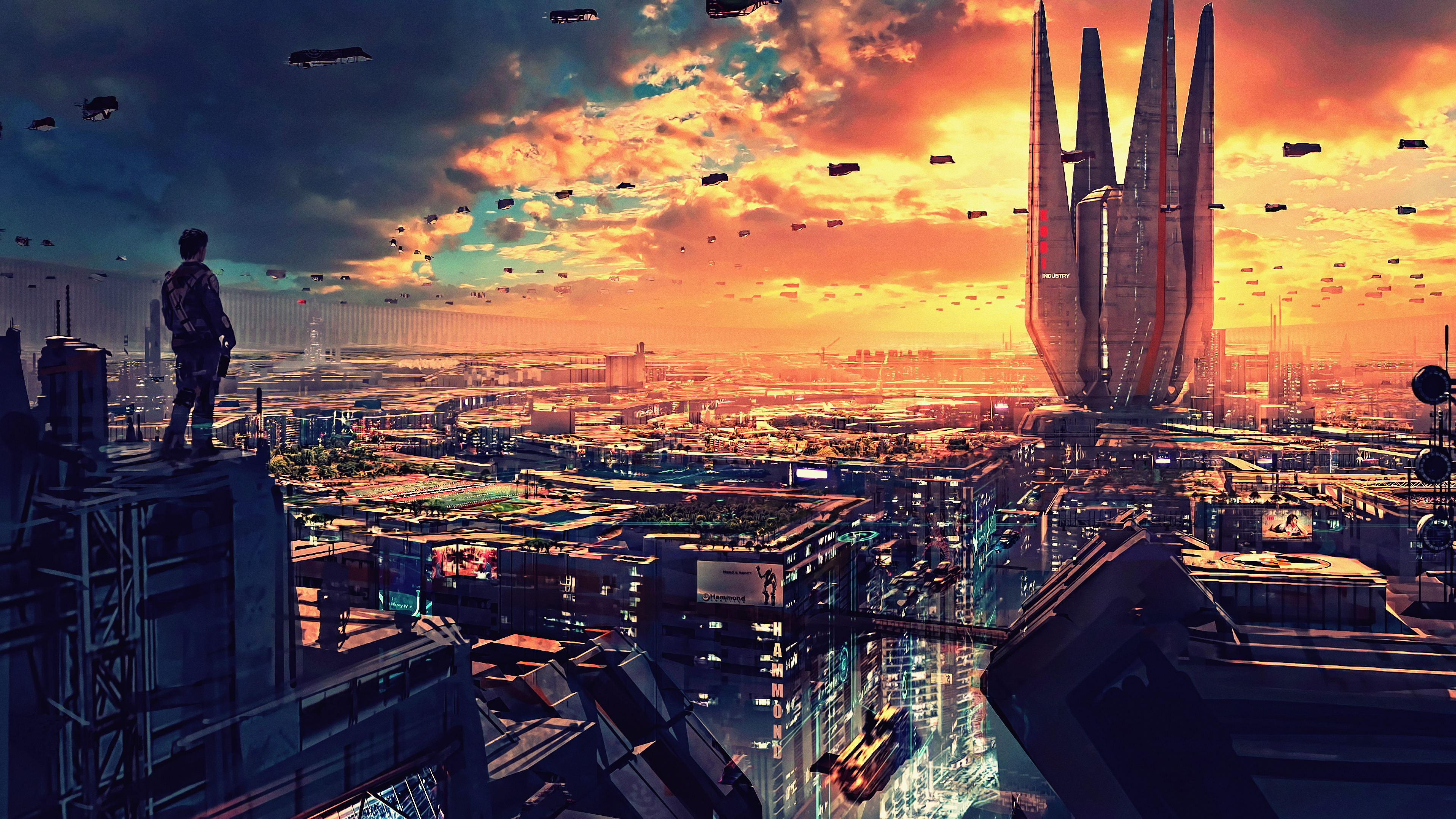 General 3840x2160 artwork futuristic city science fiction digital art concept art cityscape futuristic sunset CGI