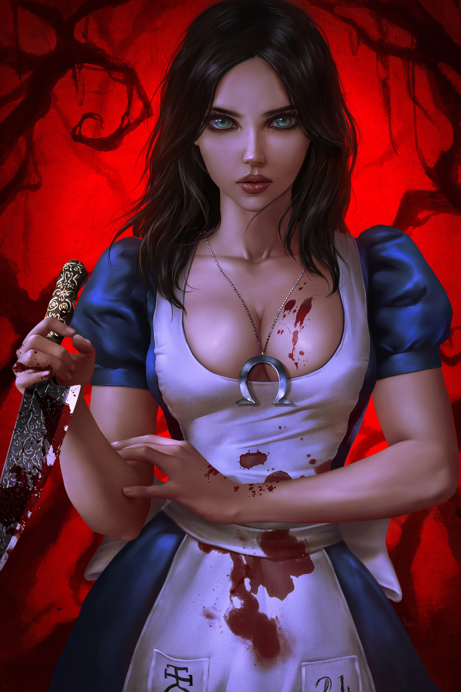 Anime 1824x2736 Alice illustration anime digital art artwork women portrait display frontal view Alice: Madness Returns blood knife Logan Cure Alice Lidell  cropped