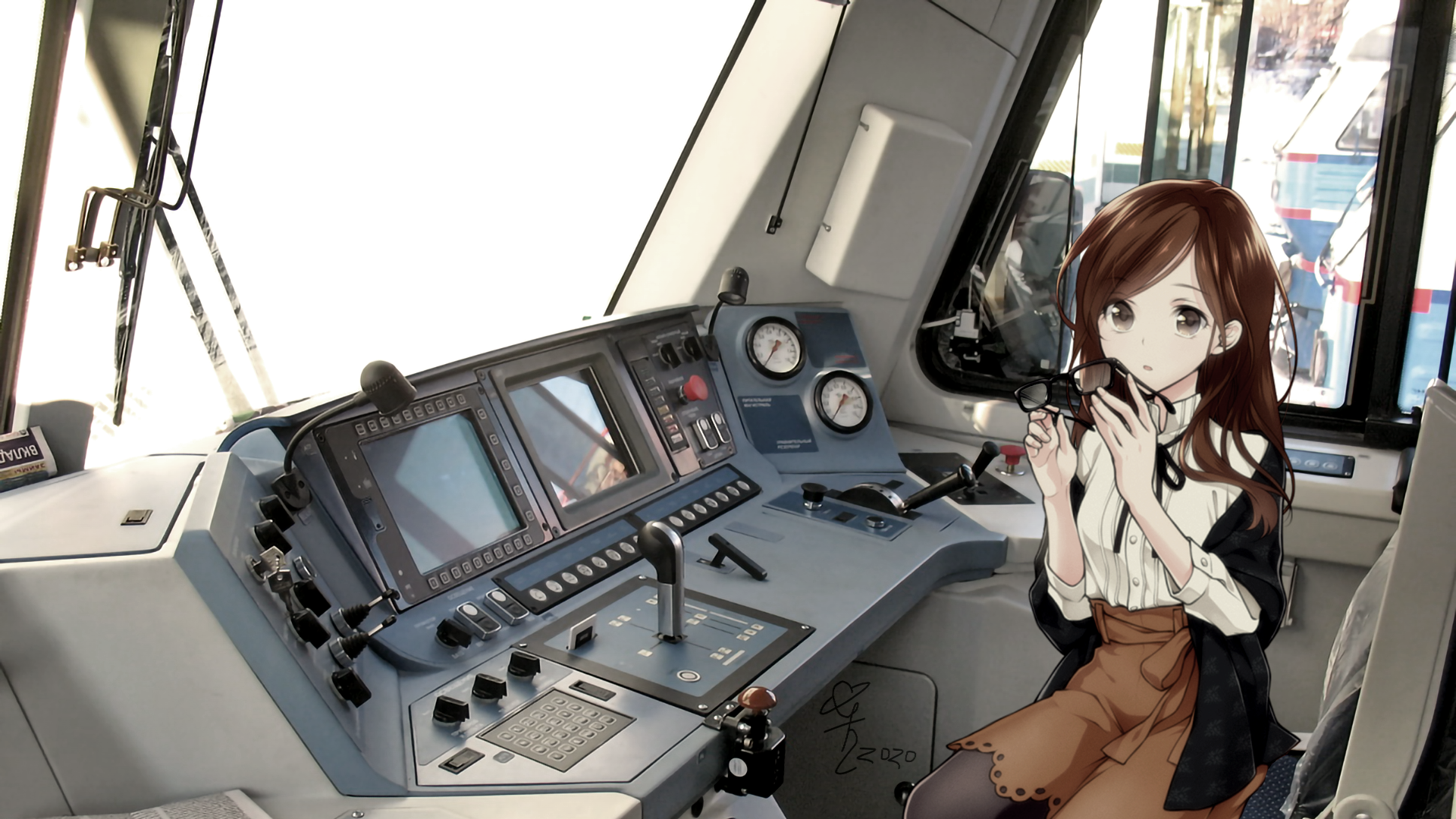 Anime 1920x1080 anime anime girls train driver glasses railway