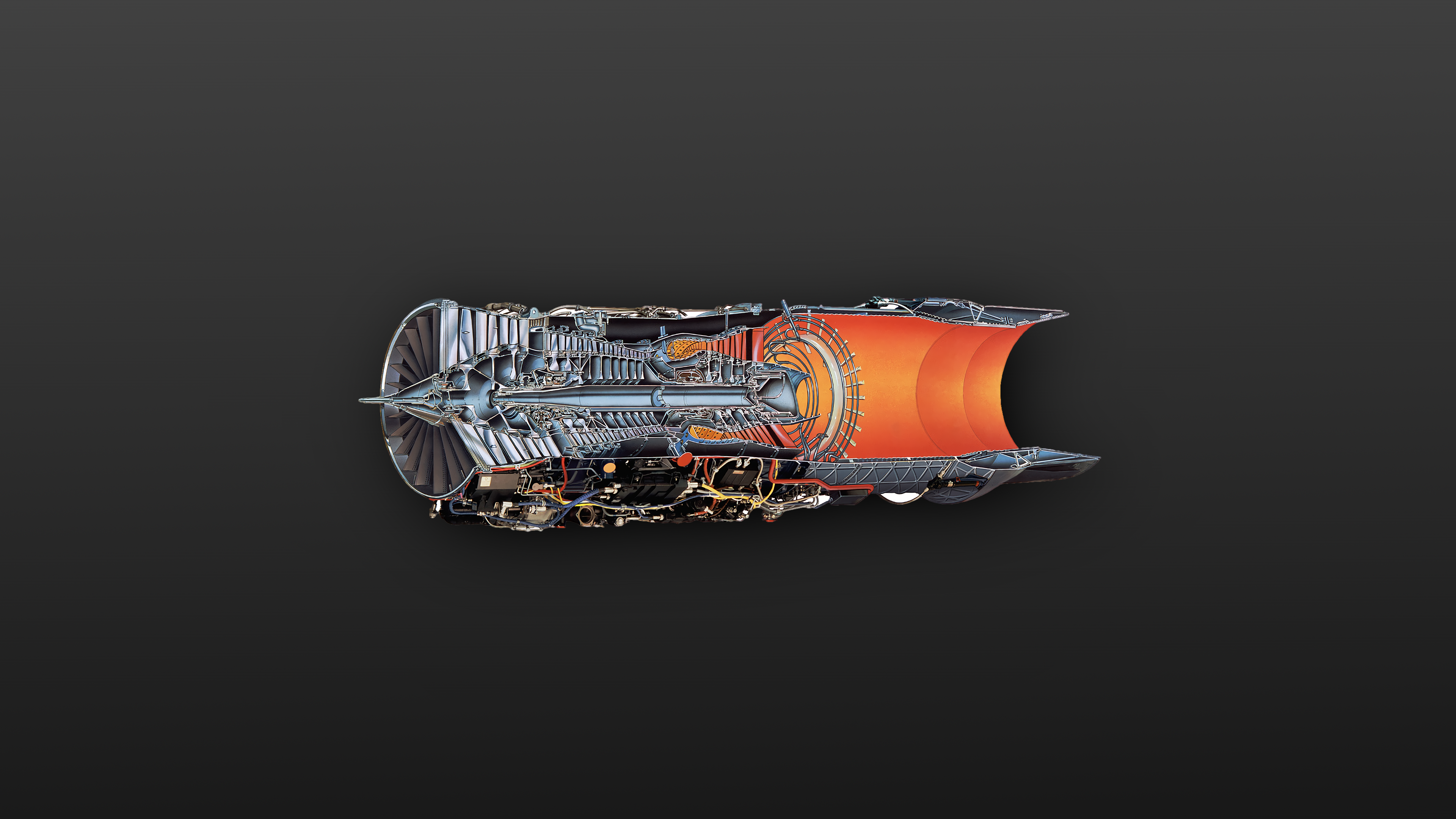 General 3840x2160 airplane engine cutaway drawing jet engine vehicle aircraft gray background simple background artwork technology