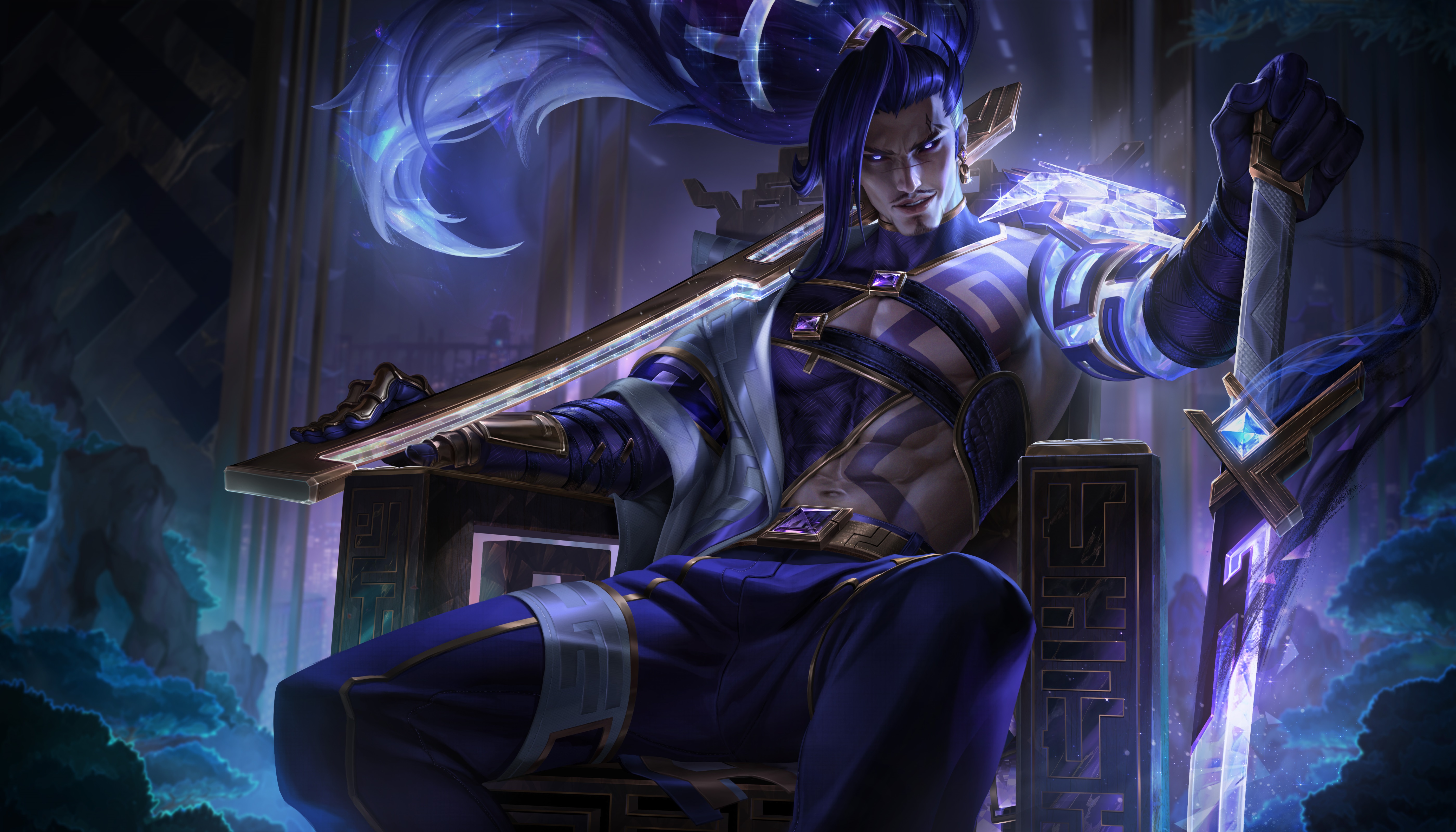 Anime 5600x3200 League of Legends Japan Yasuo (League of Legends) video game characters video game men video games sitting