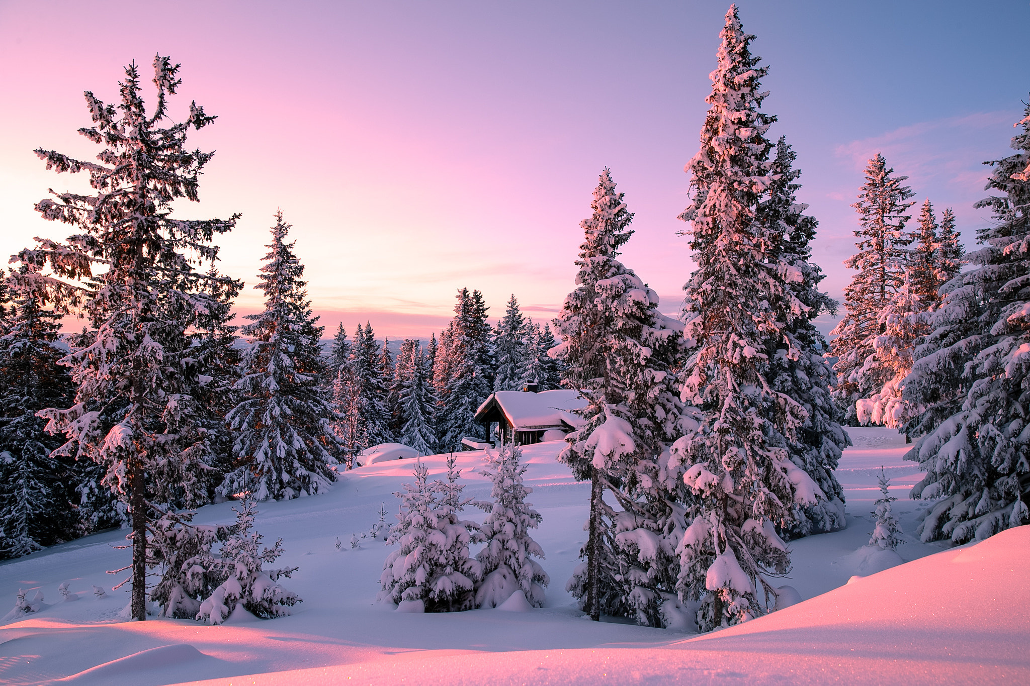 General 2048x1365 nature winter sunset snow trees sky sunset glow
