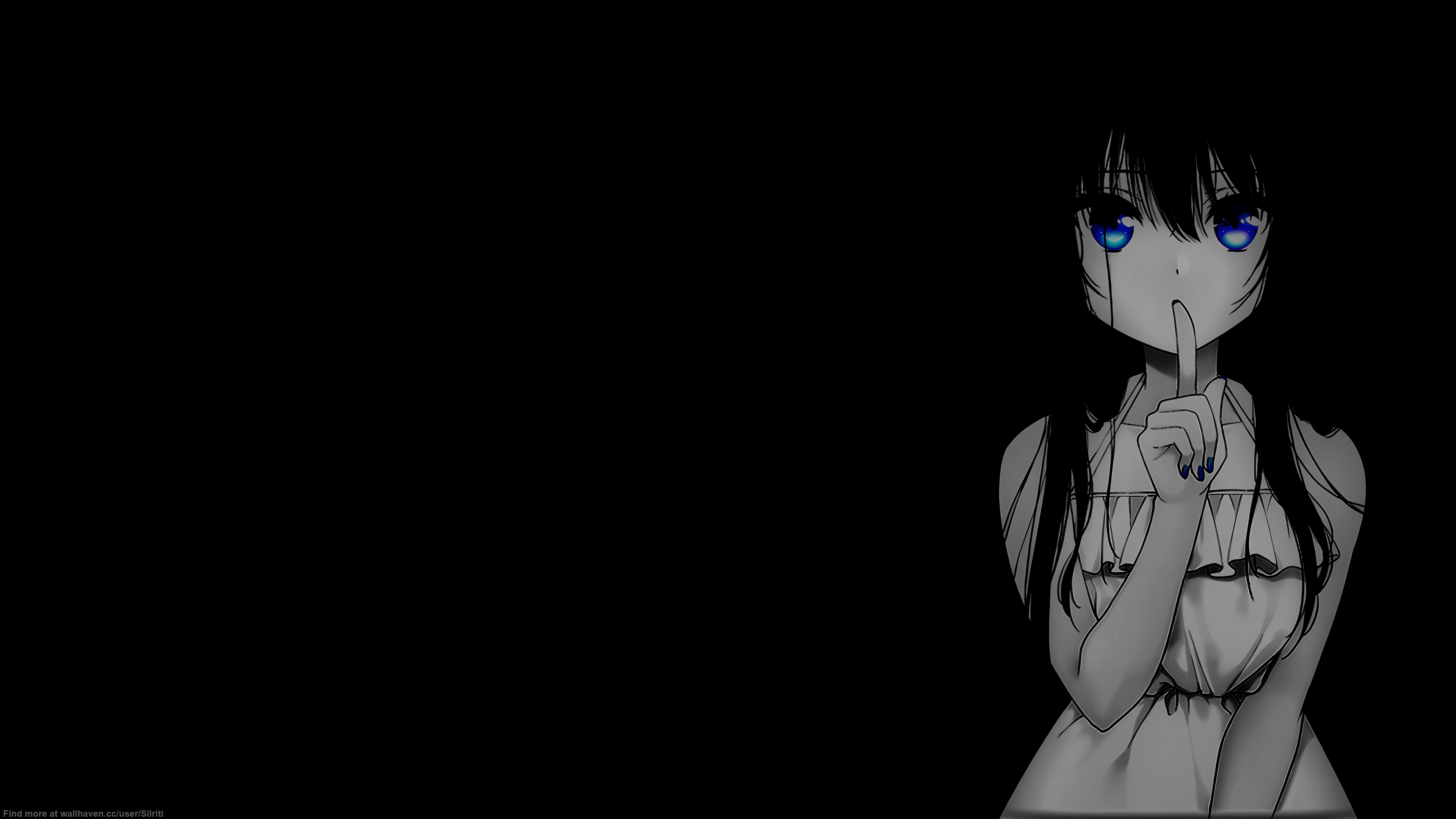 Anime 3840x2160 selective coloring black background dark background simple background anime girls minimalism hush gesture long hair looking at viewer