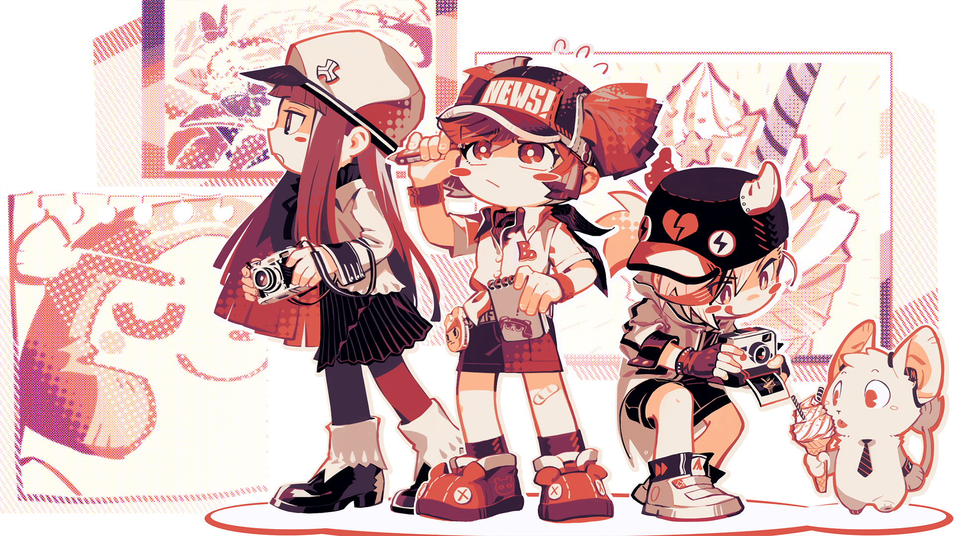 Anime 1920x1080 MuseDash anime girls Kawai (artist) music colorful hat camera ice cream sweets