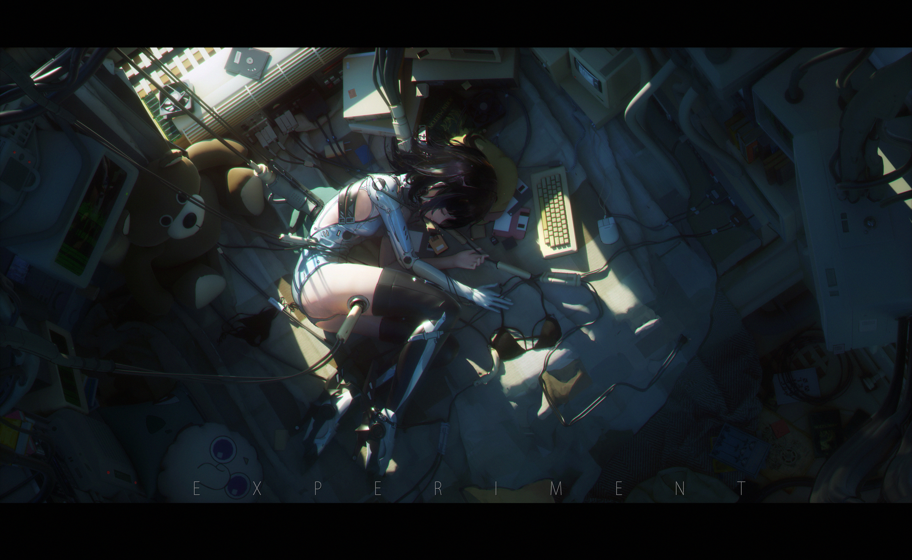Anime 3840x2360 anime girls original characters lying on side short hair cybernetics sleeping bedroom science fiction