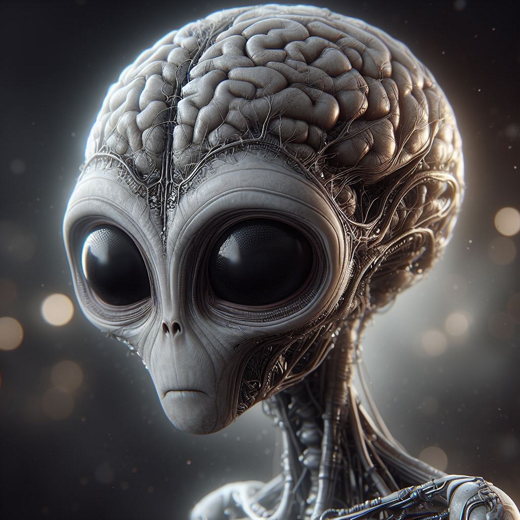General 1800x1800 AI art closeup aliens taillights closed mouth simple background face eyes brain bokeh
