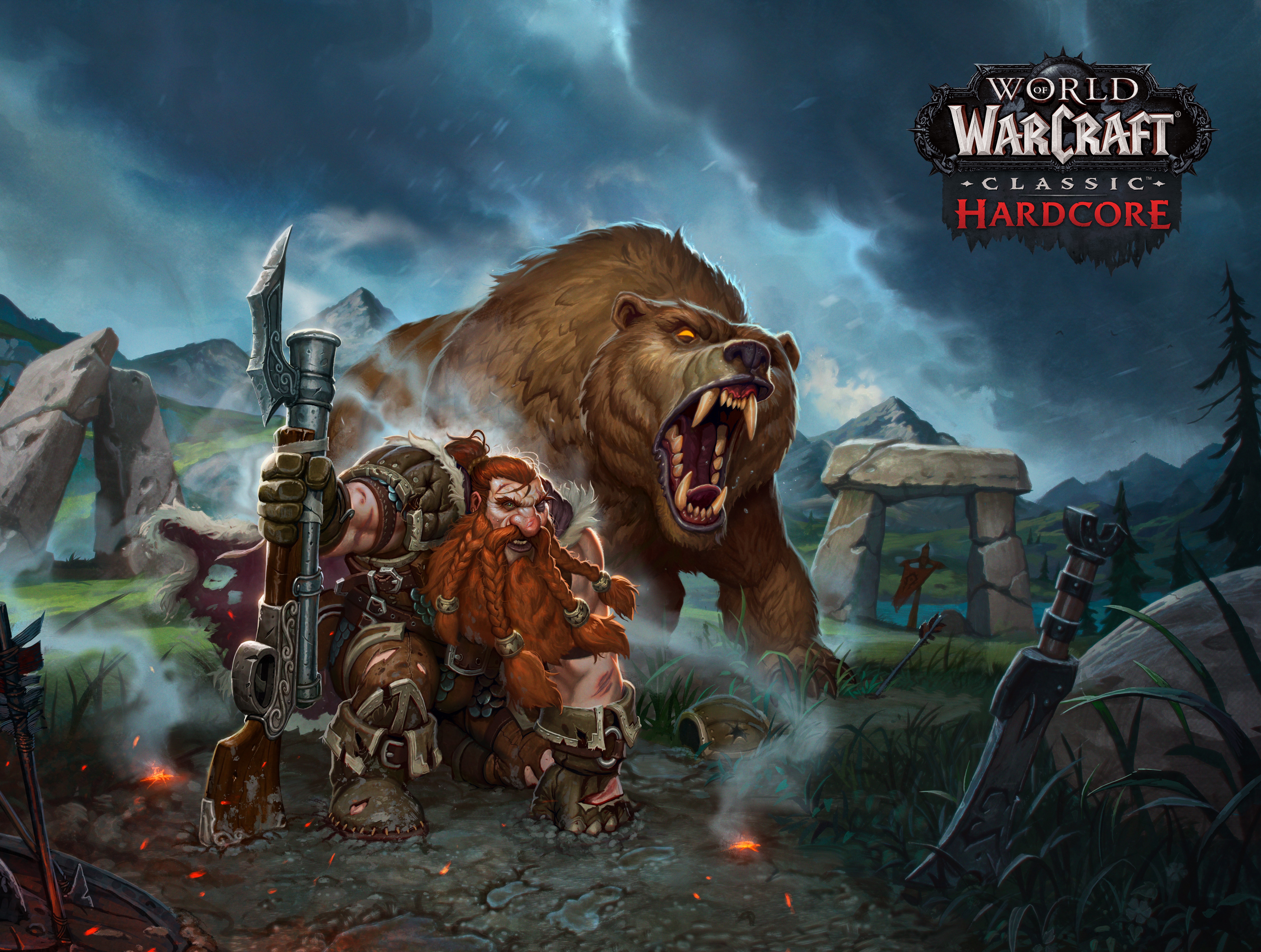 General 7350x5550 World of Warcraft: Classic Alliance Warcraft Blizzard Entertainment digital art video games video game art dwarf video game characters title bears animals sky clouds leaves beard video game men gloves open mouth pointy teeth