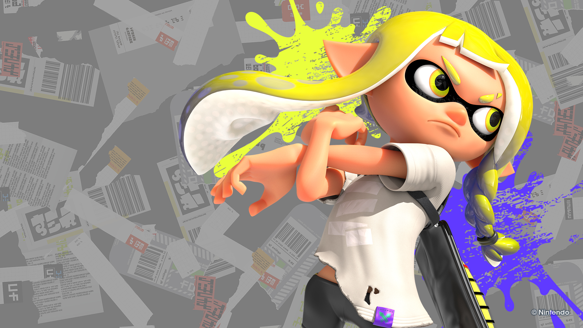 General 1920x1080 Nintendo Splatoon Inkling simple background minimalism frown video game characters video game art paint splash pointy ears looking away video games