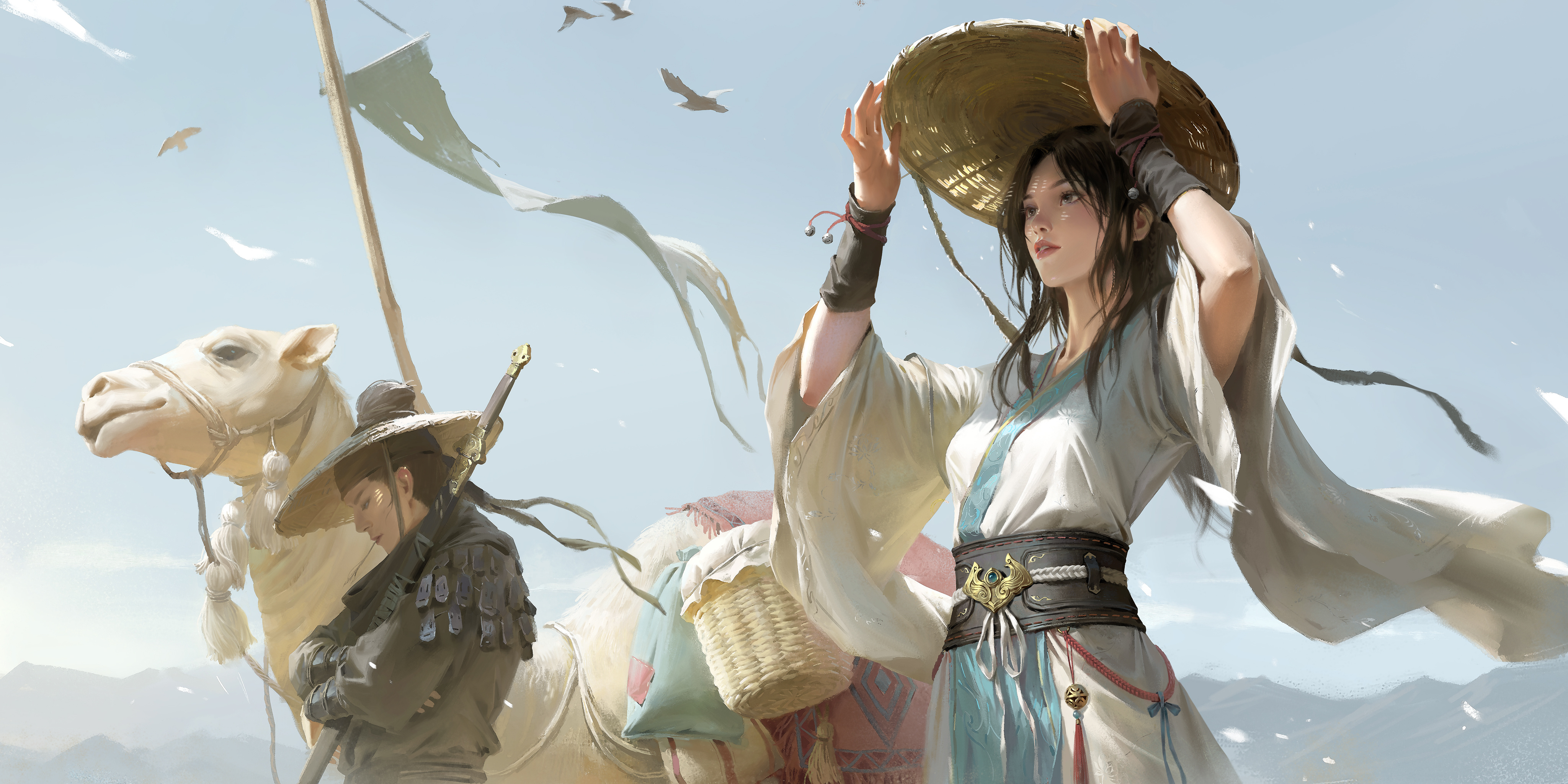 General 4096x2048 artwork illustration sword hat Asian