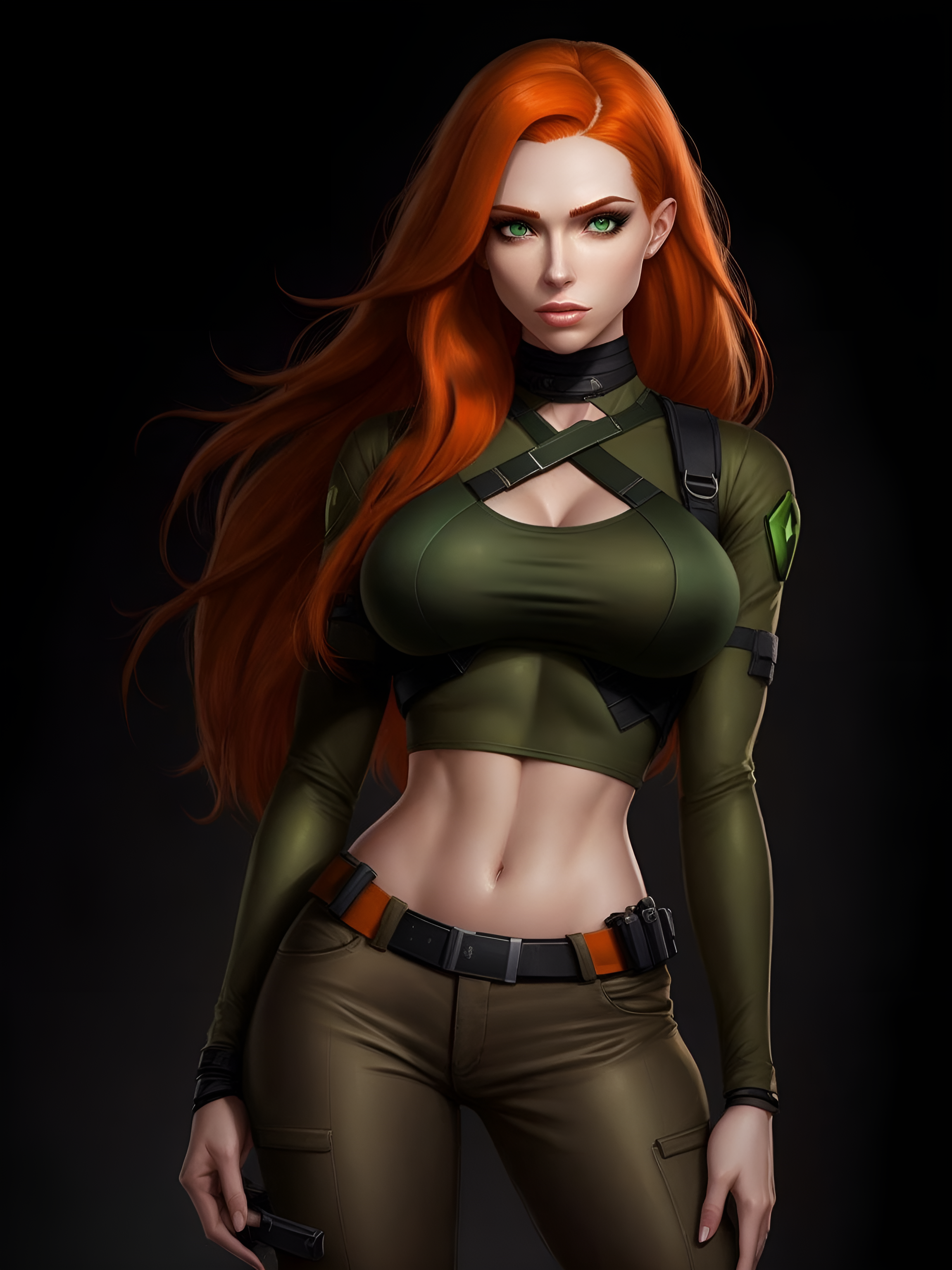 General 2304x3072 AI art Kim Possible redhead green eyes