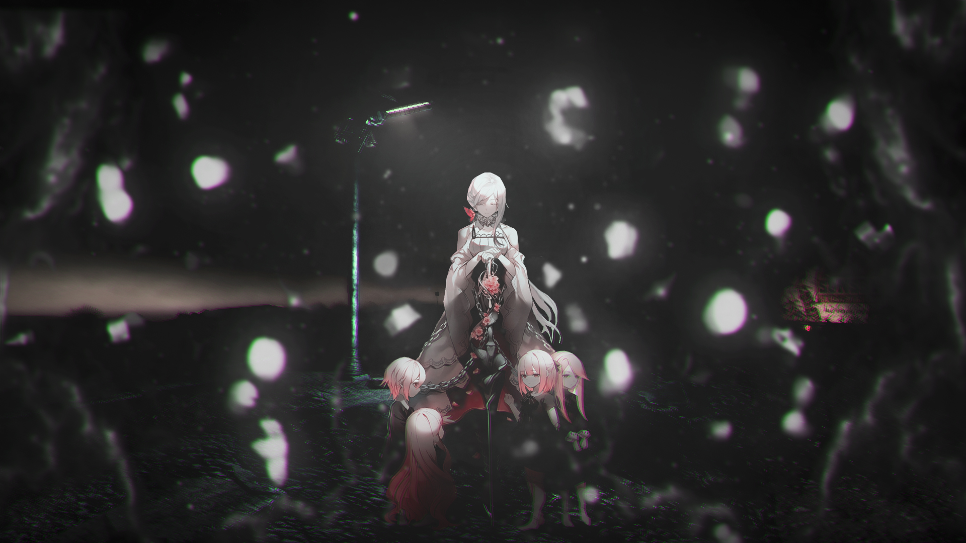 Anime 1920x1080 Snow White anime light&white anime girls closed eyes children chains minimalism simple background flowers sword weapon long hair