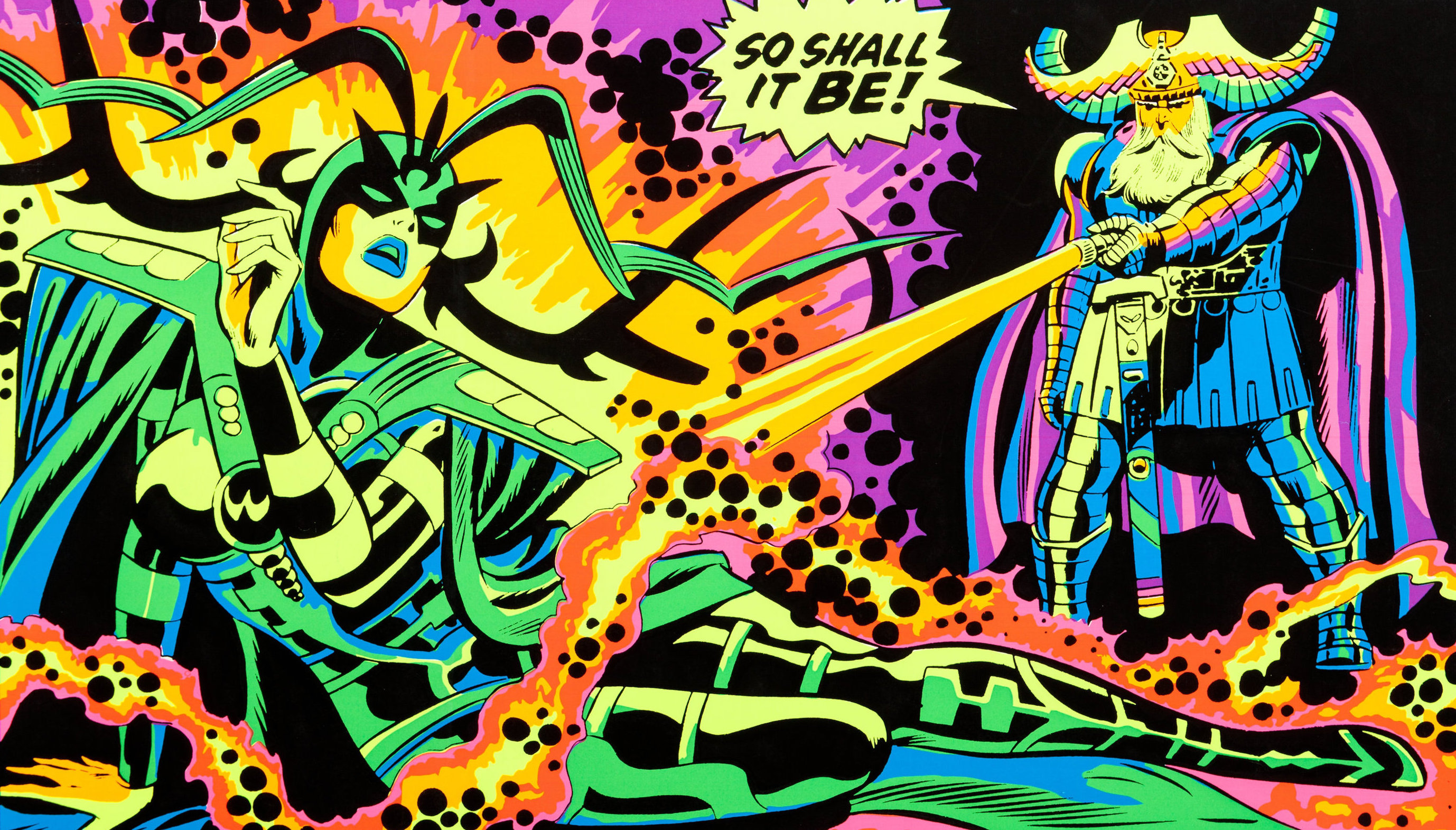 General 2756x1571 comics Odin Hela  Jack Kirby text beam comic art armor cape Energy Balls women men Thor (Marvel Comics) digital art