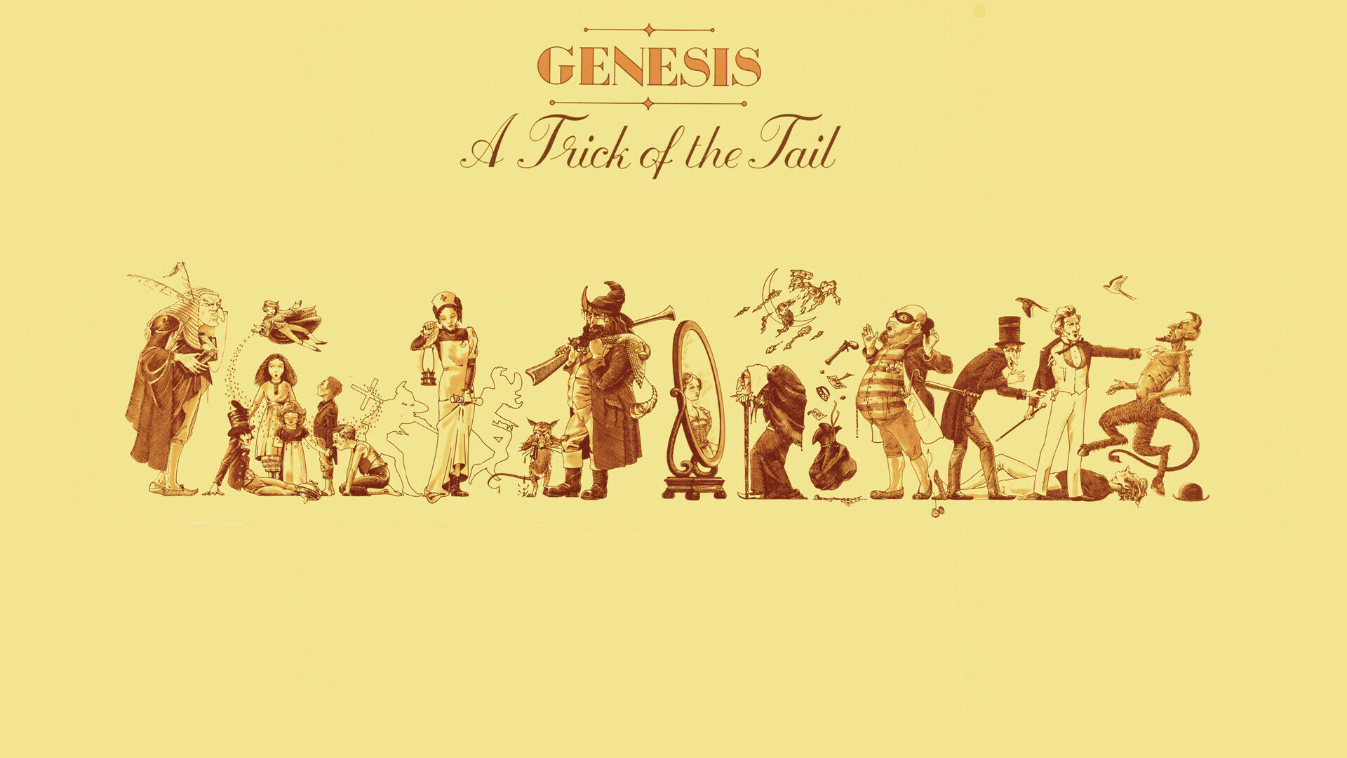 General 1920x1080 Genesis (band) album covers cover art progressive rock classic rock 1970s 1976 (Year) genesis simple background yellow background minimalism demon devil Robbery
