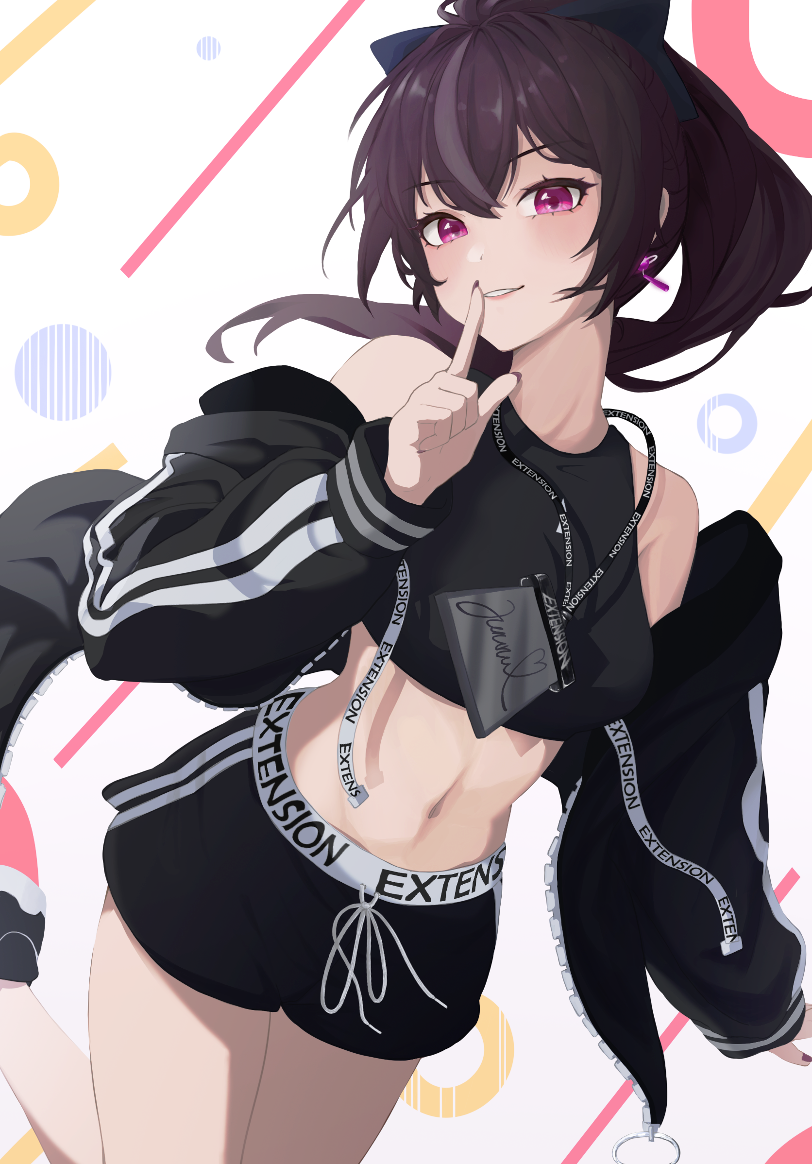 Anime 1672x2396 anime anime girls digital art artwork looking at viewer portrait portrait display hush gesture belly short shorts