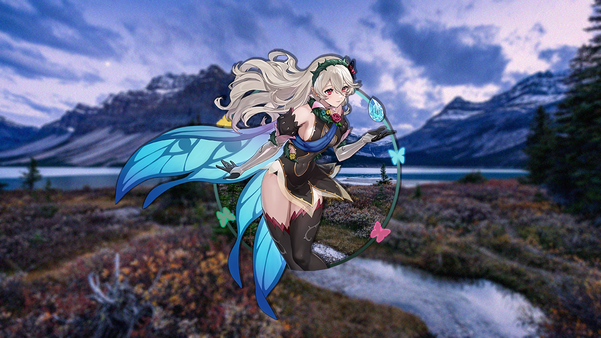Anime 1920x1080 picture-in-picture anime girls Corrin Fire Emblem Fates lake butterfly