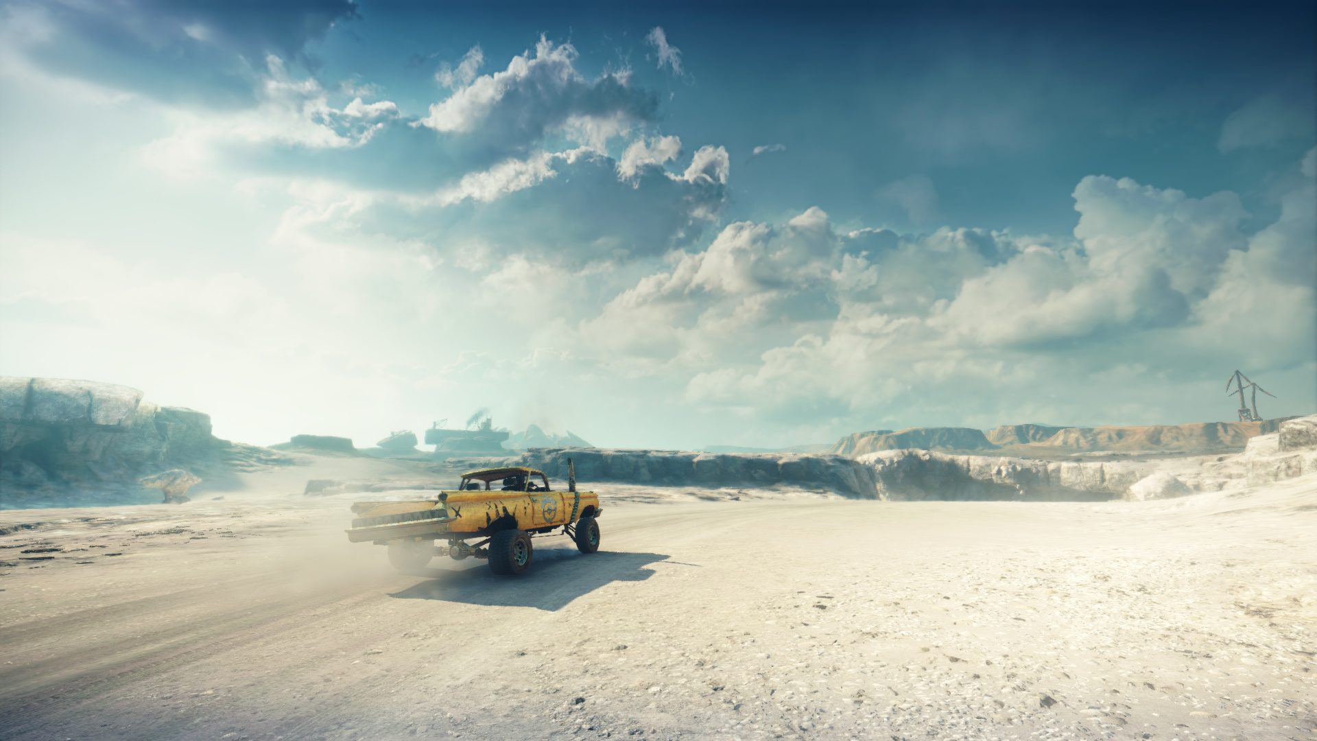 General 1920x1080 Mad Max (game) PC gaming screen shot video game art sunlight video game characters CGI video games clouds car vehicle road driving smoke sky landscape