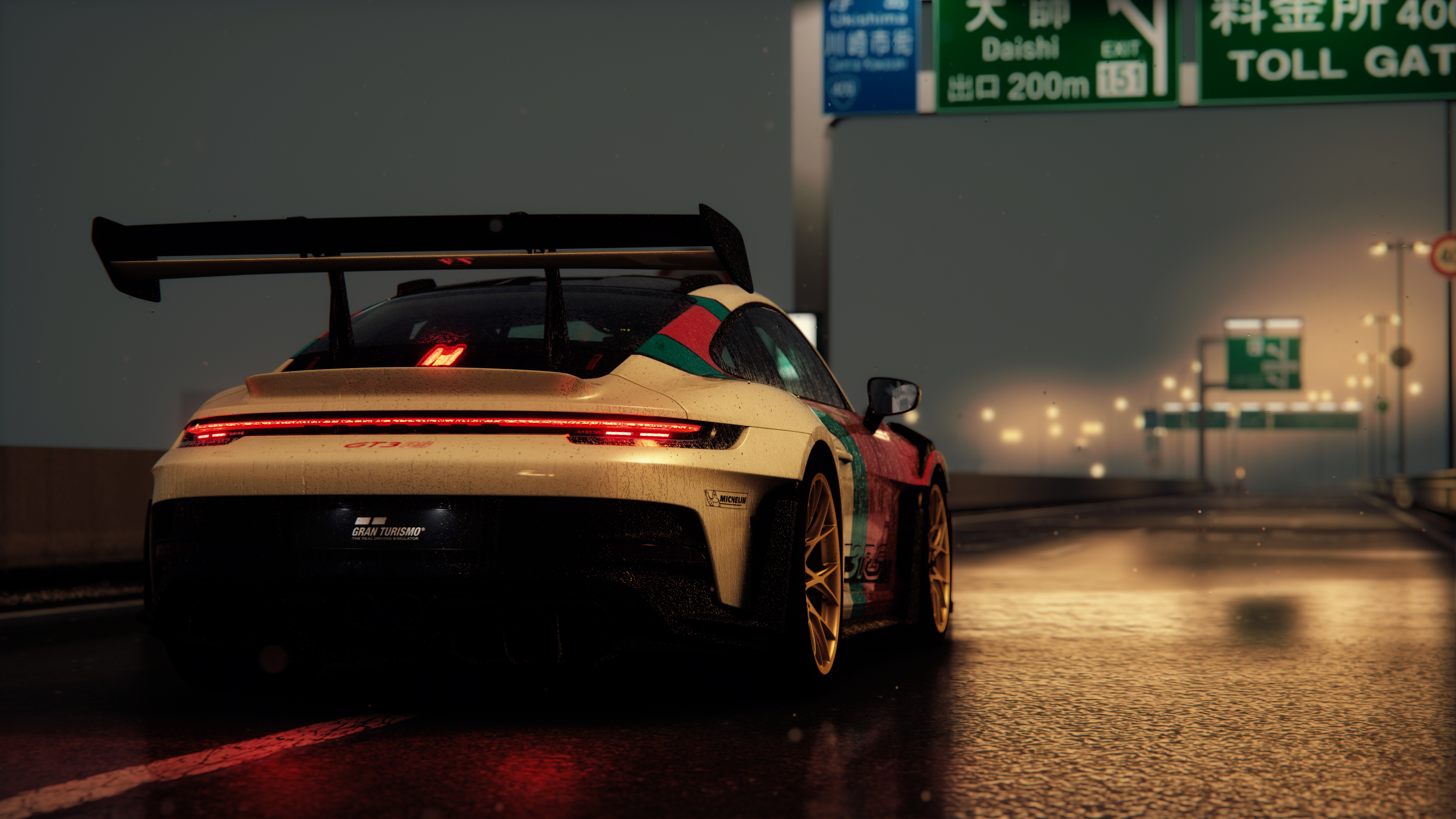 General 7680x4320 Porsche 911 gt3rs car Assetto Corsa PC gaming video game art screen shot vehicle video games rear view taillights licence plates road street light depth of field CGI digital art