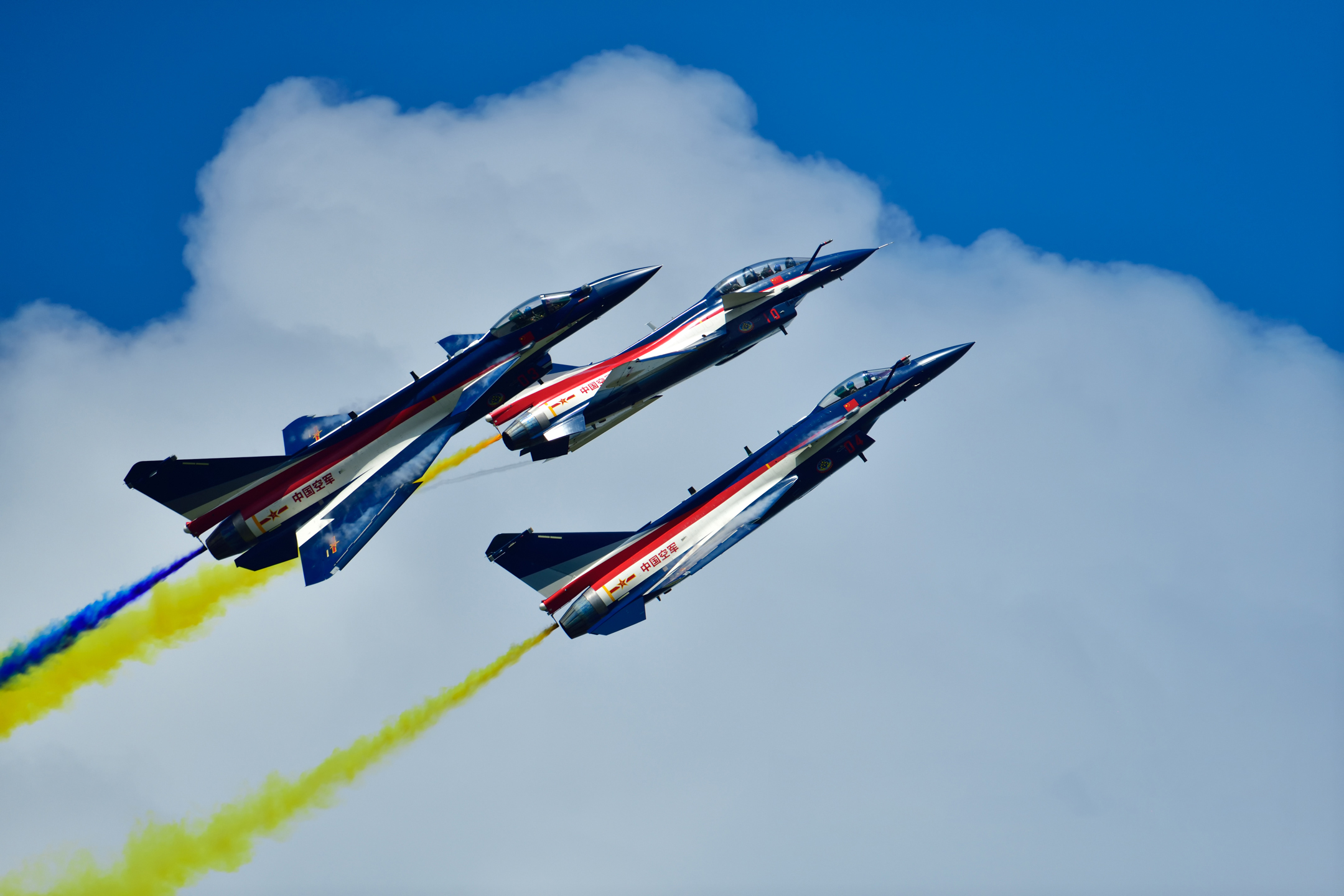 General 2160x1440 PLAAF military aircraft chengdu J-10 flying military vehicle clouds smoke sky colored smoke jet fighter aerobatic team Formation August 1st Aerobatics Team