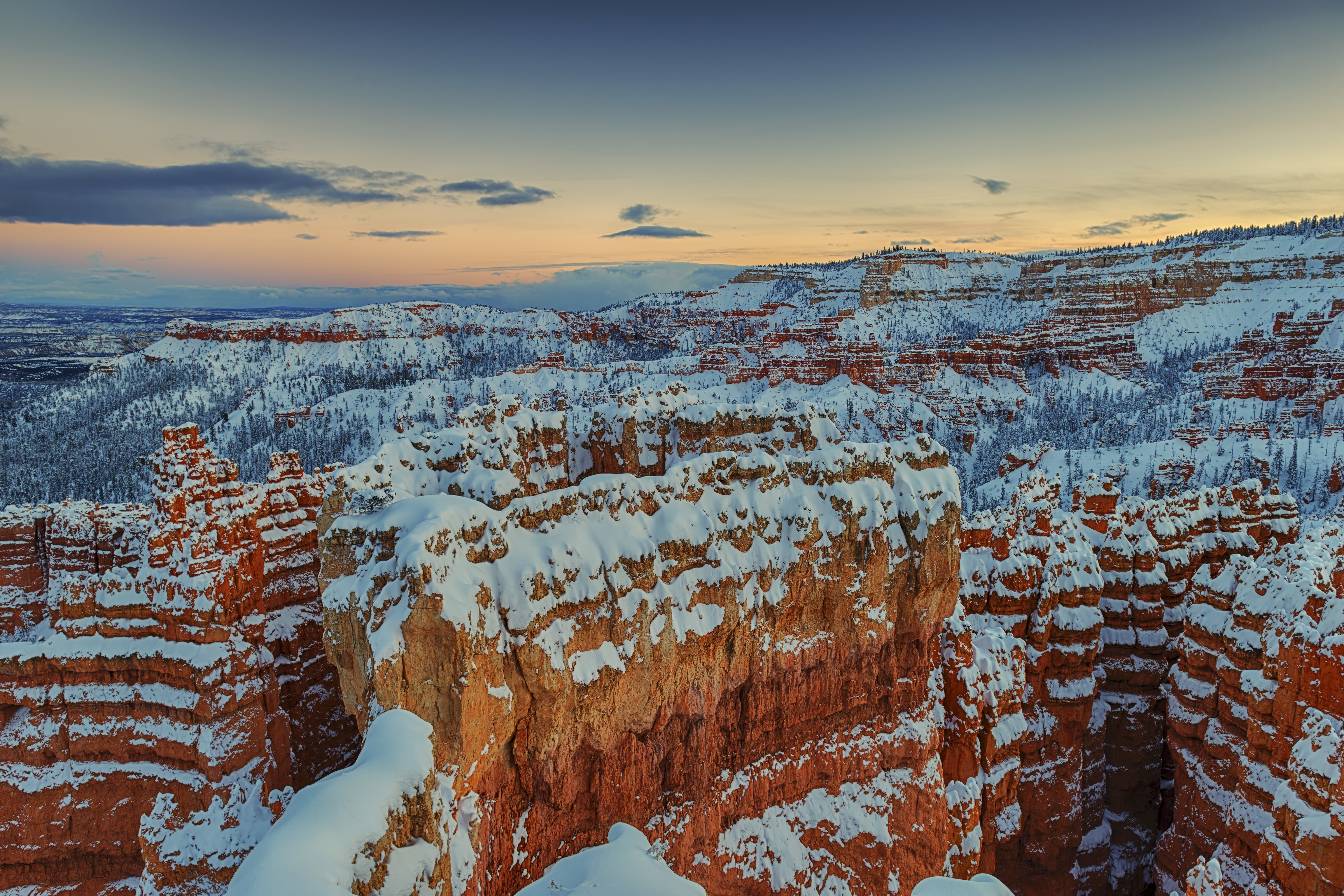 General 6144x4099 Bryce Canyon National Park landscape photography rock formation clouds sky sunset glow snow sunset nature