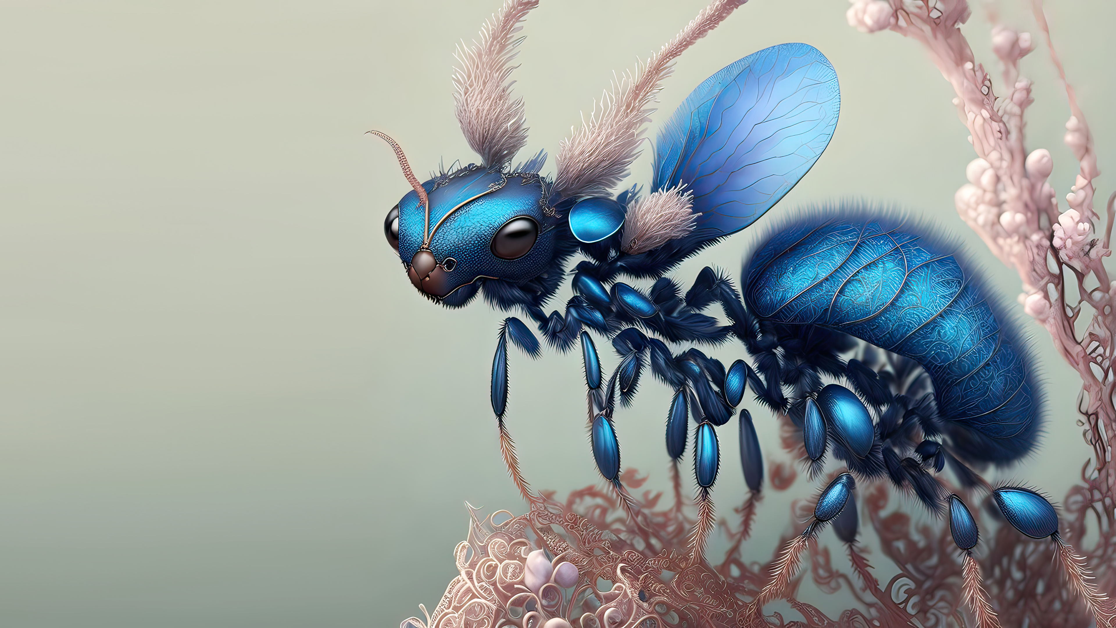 General 3840x2160 AI art insect blue glossy simple background minimalism digital art
