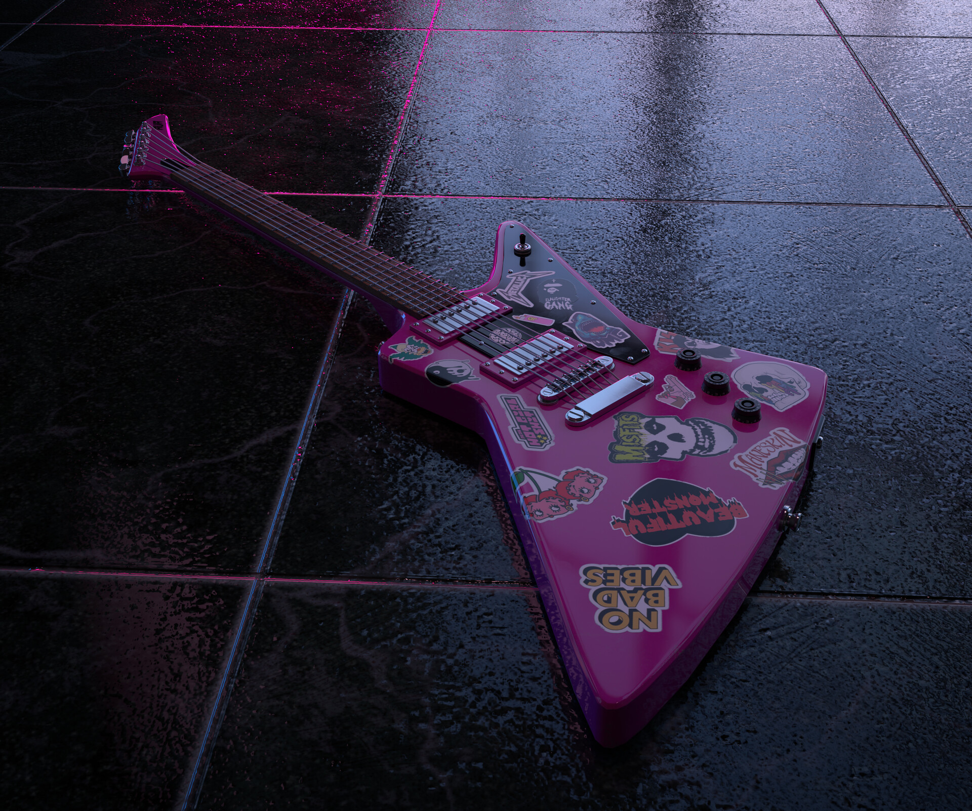 General 1920x1602 Su Yeon Jeong CGI guitar pink tiles stickers