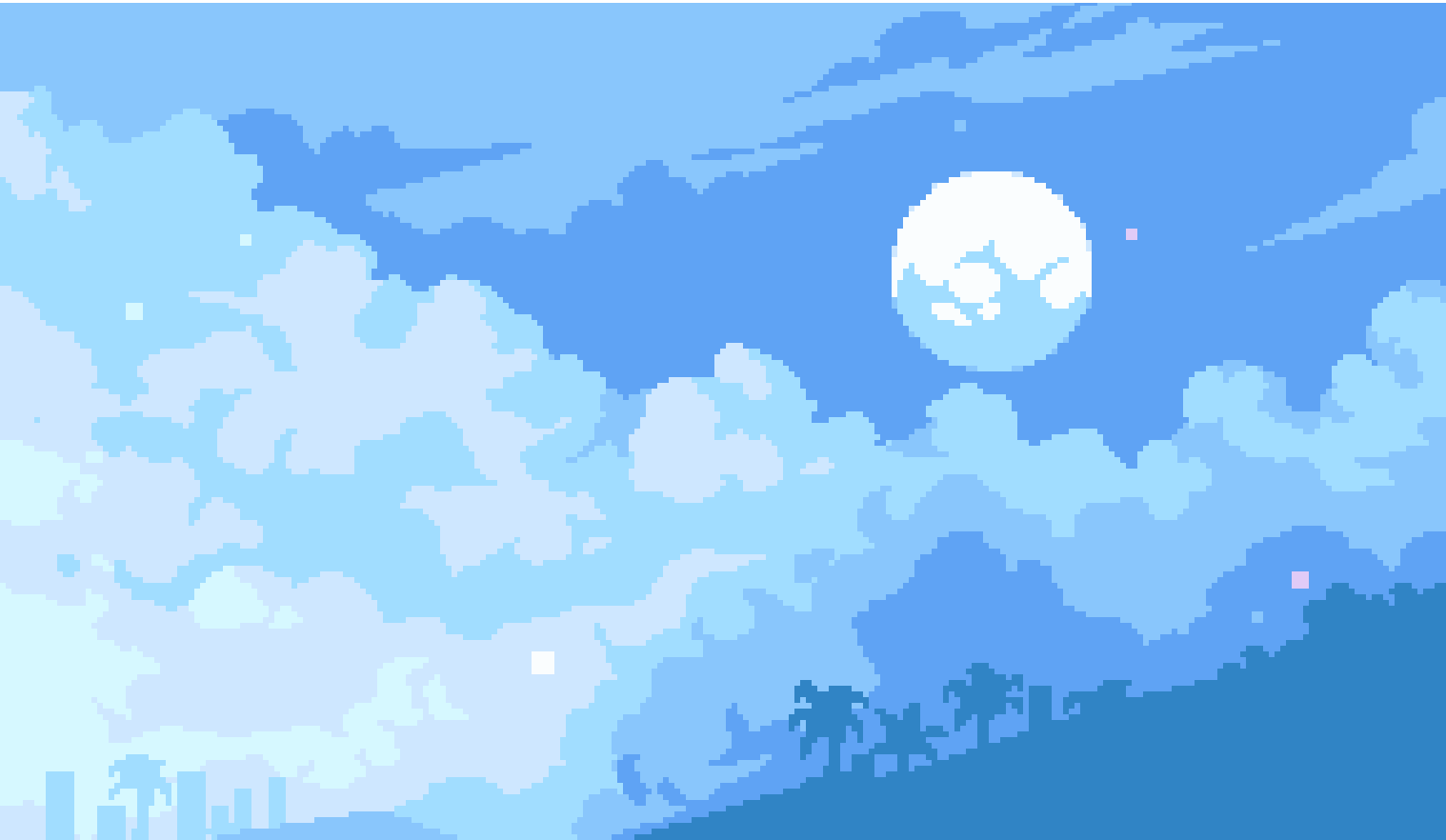 General 1518x882 digital art nature sky clouds pixels pixel art pixelated palm trees Moon