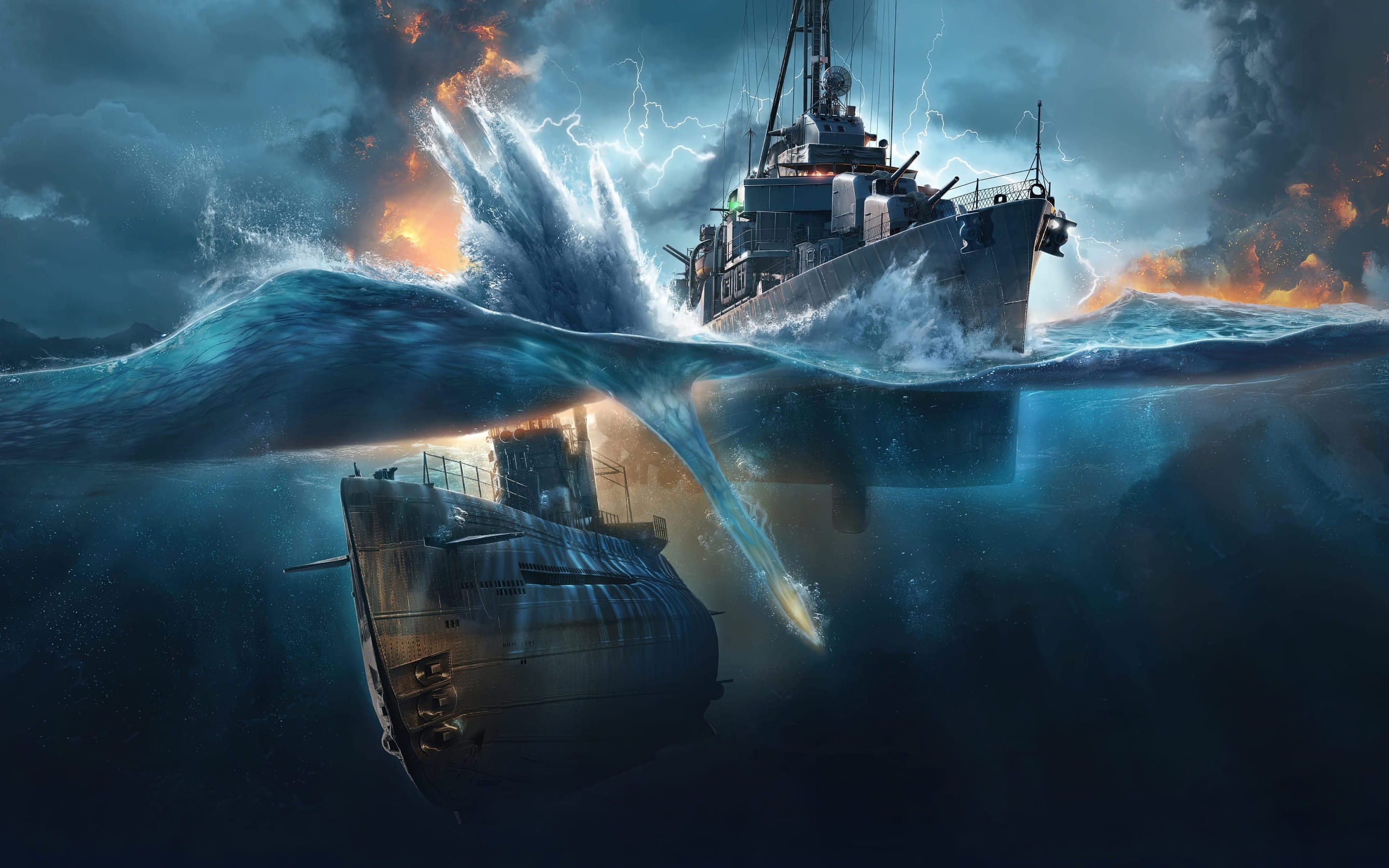 General 2880x1800 digital art painting drawing submarine warship U-Boat