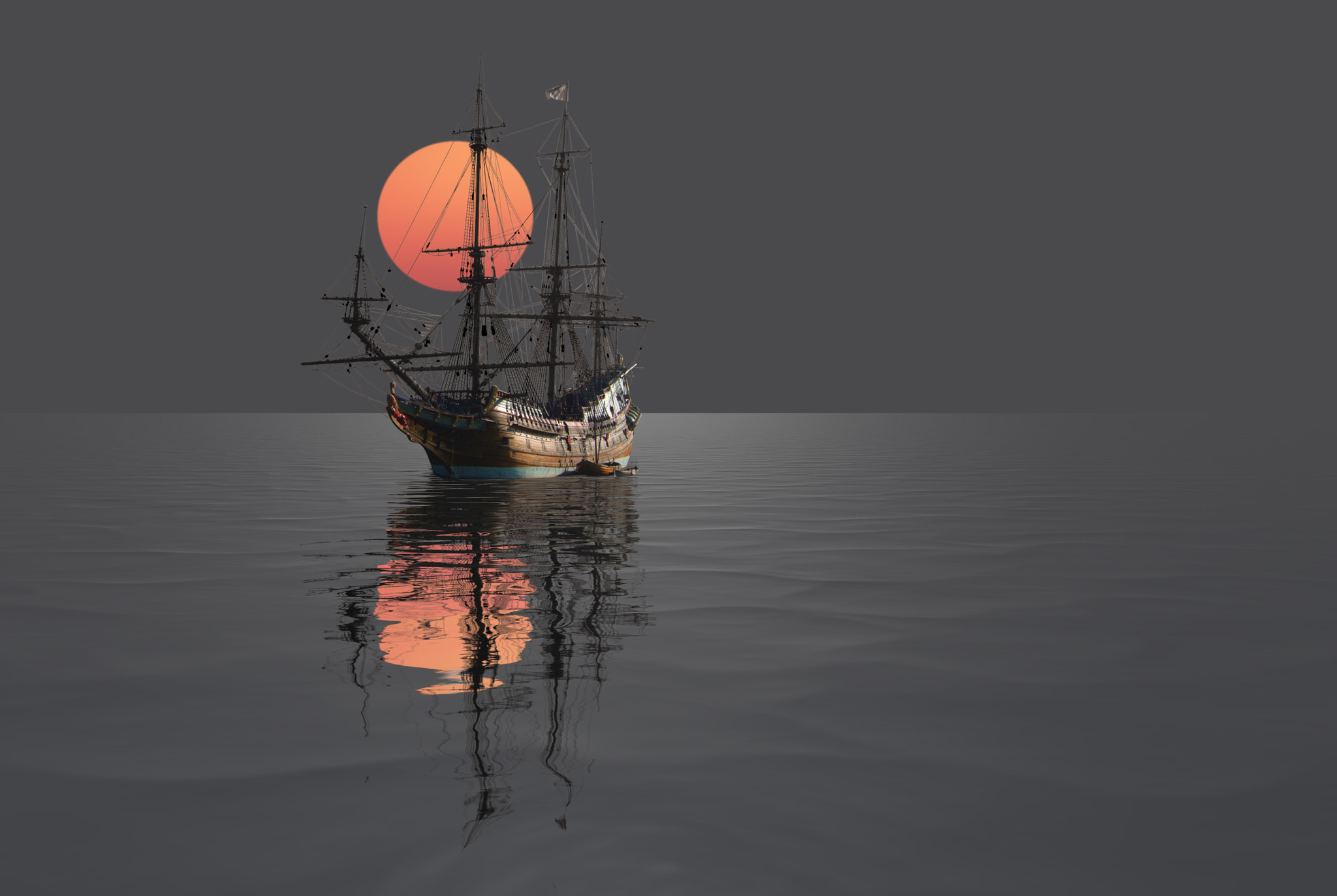 General 2048x1373 landscape sunset sea ship Sun nature reflection