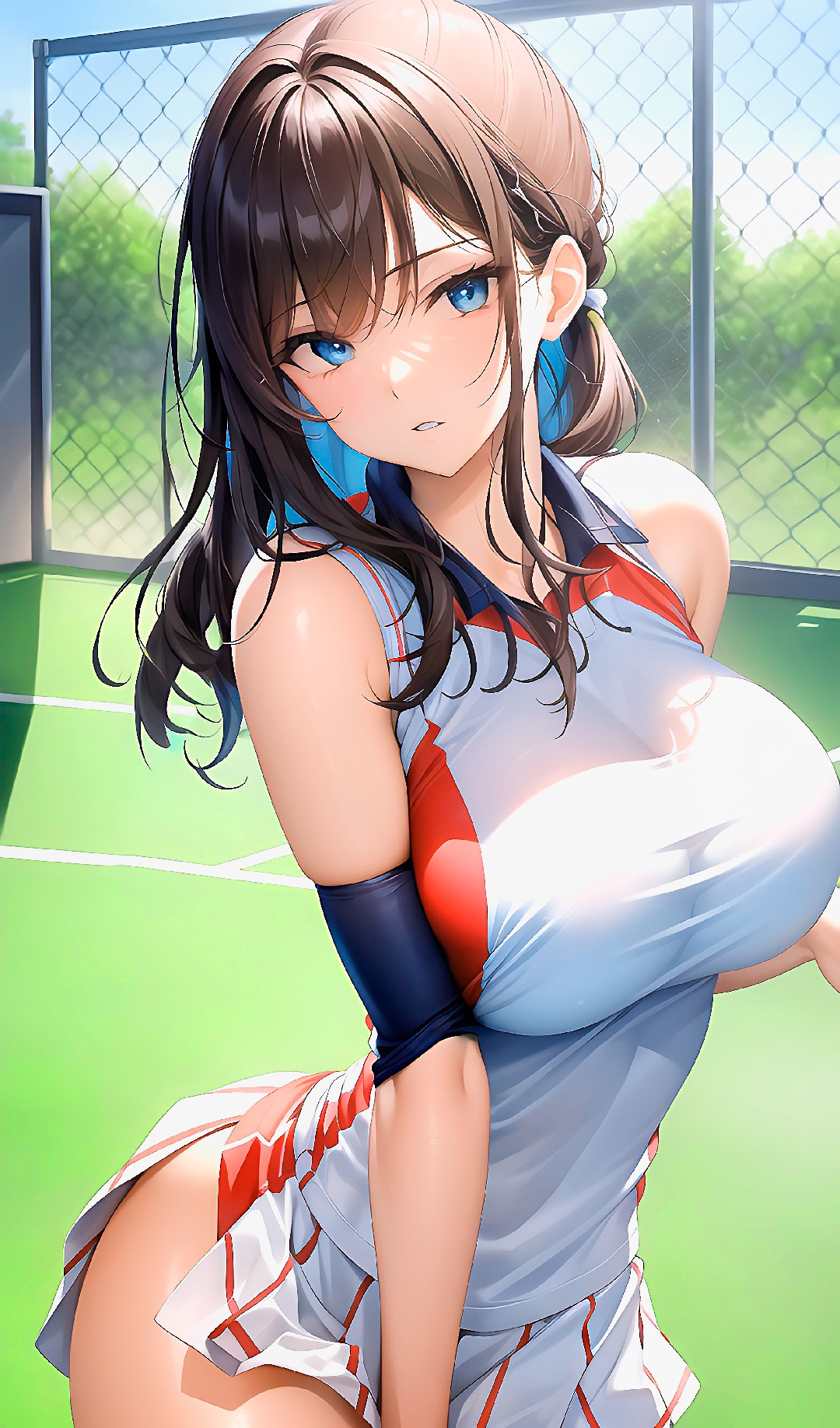 Anime 1080x1836 anime boobs portrait display anime girls blue eyes hips skirt big boobs brown eyes sport AI art