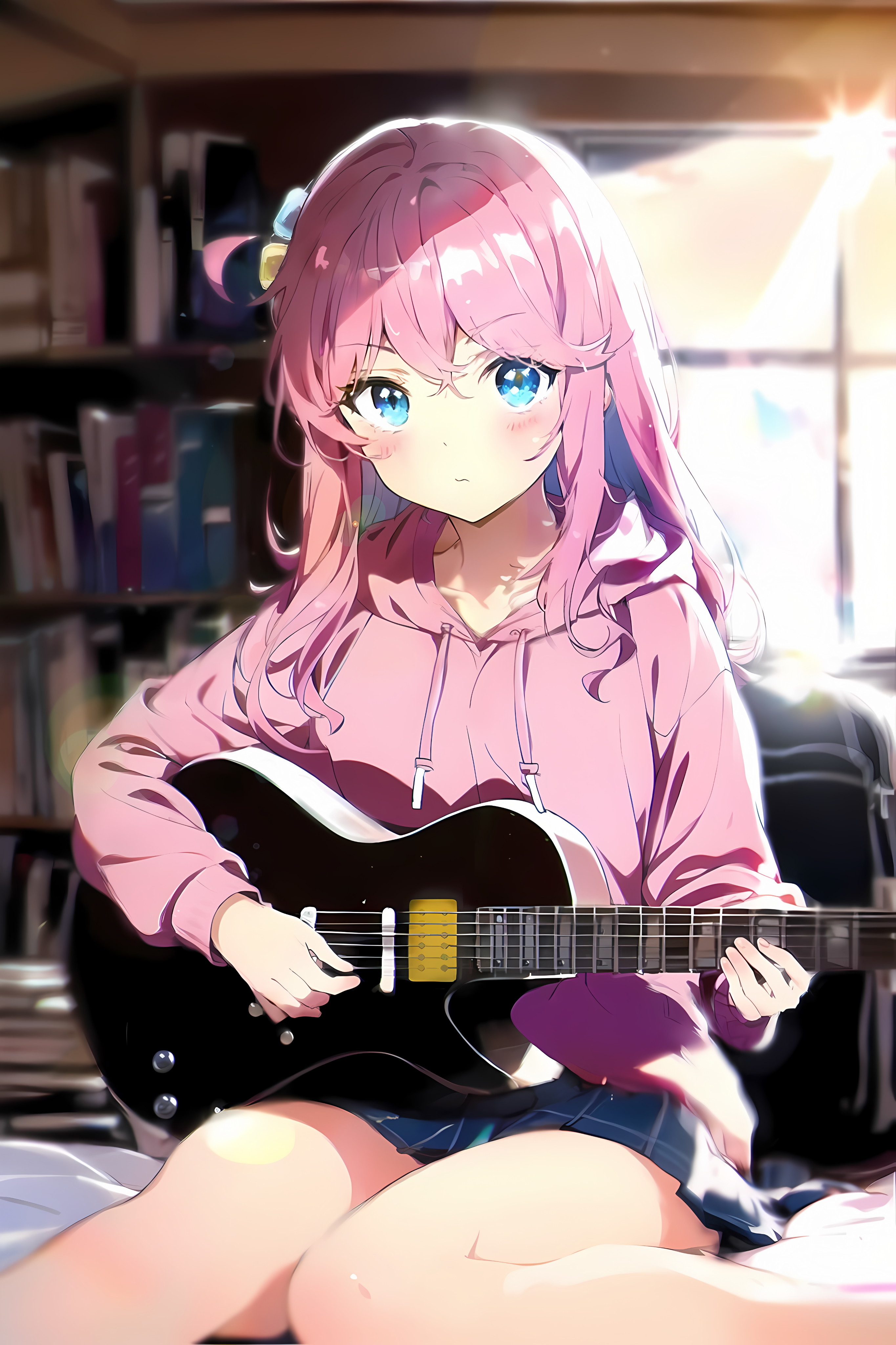 Anime 2730x4096 anime girls BOCCHI THE ROCK! portrait display guitar pink hair Gotou Hitori