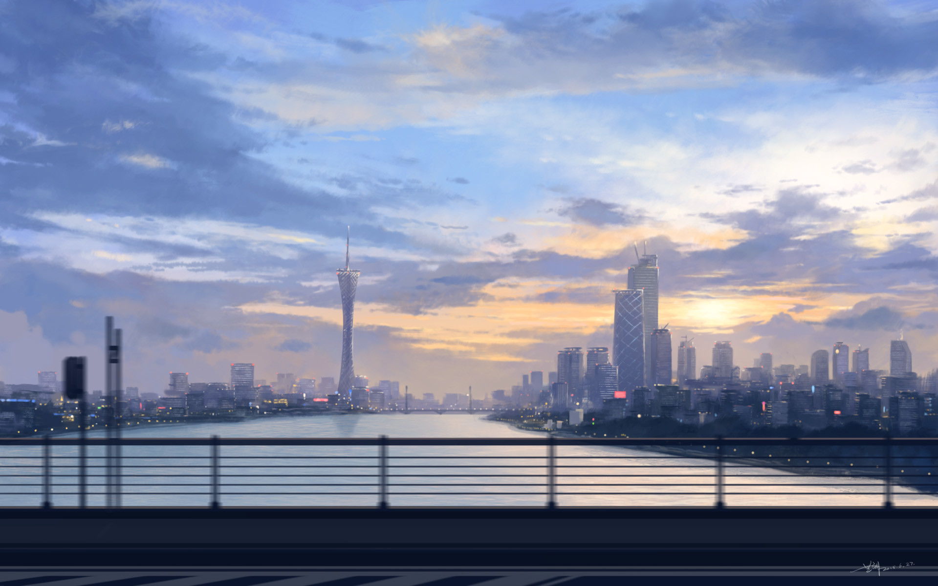 General 1919x1199 artwork digital art cityscape building clouds sky city Guangzhou