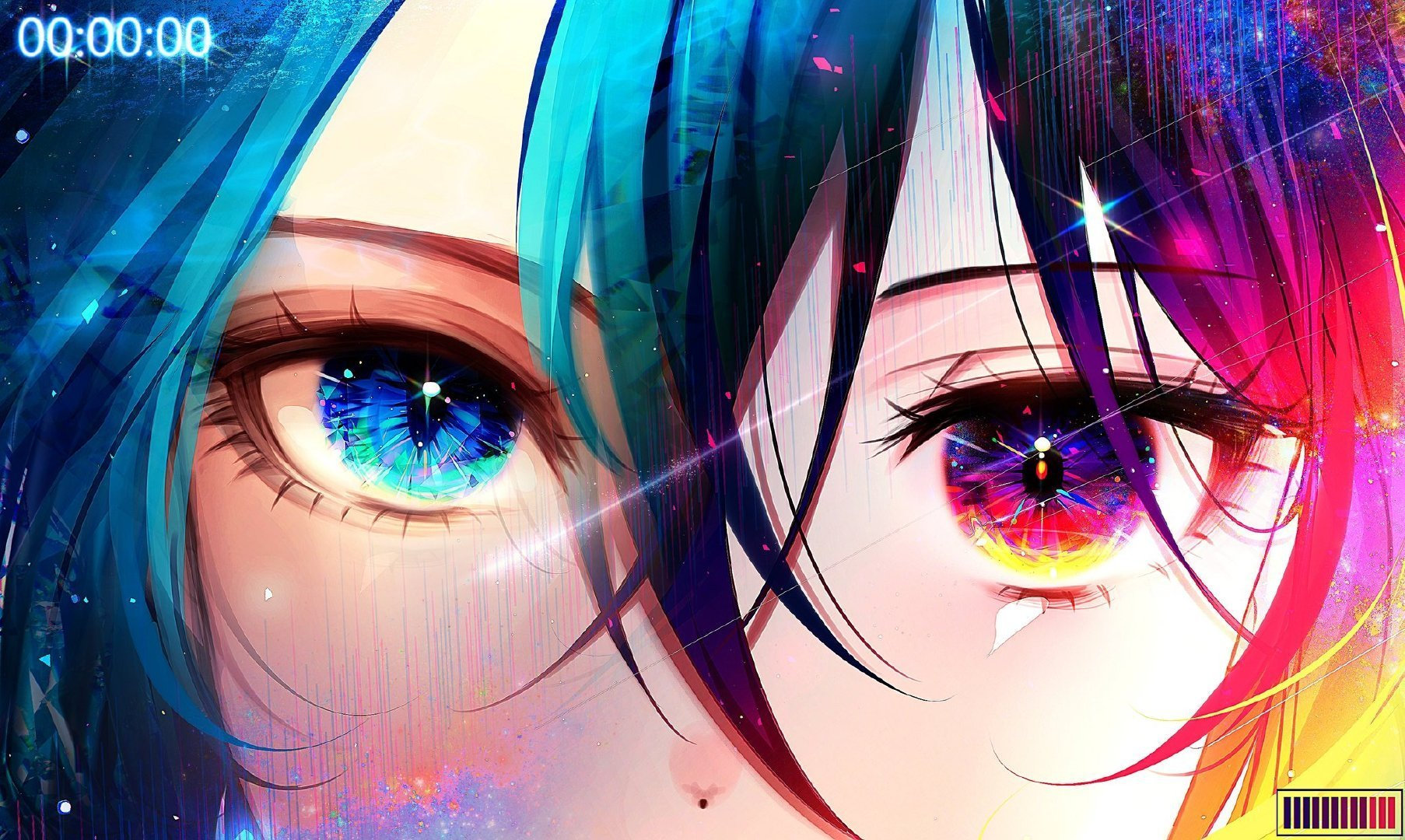 Anime 1806x1080 anime girls heterochromia colorful face frontal view eyes