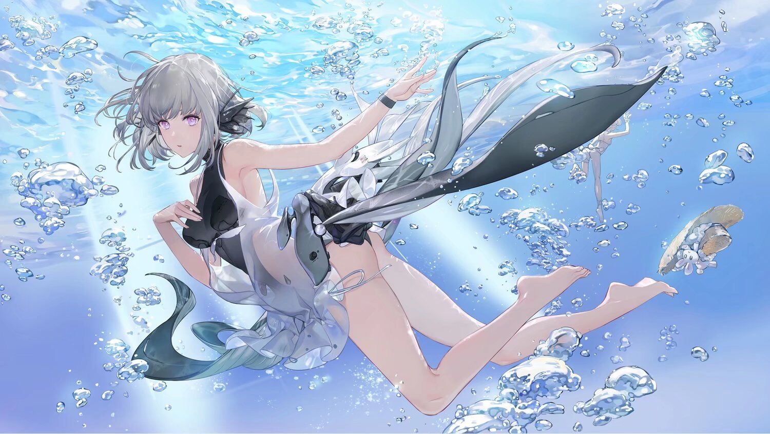 Anime 1500x846 anime anime girls water underwater bubbles ass swimwear