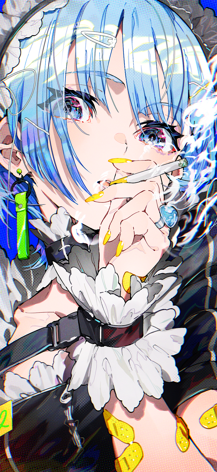 Anime 923x2000 anime anime girls portrait display cigarettes smoking blue hair blue eyes Band-Aid