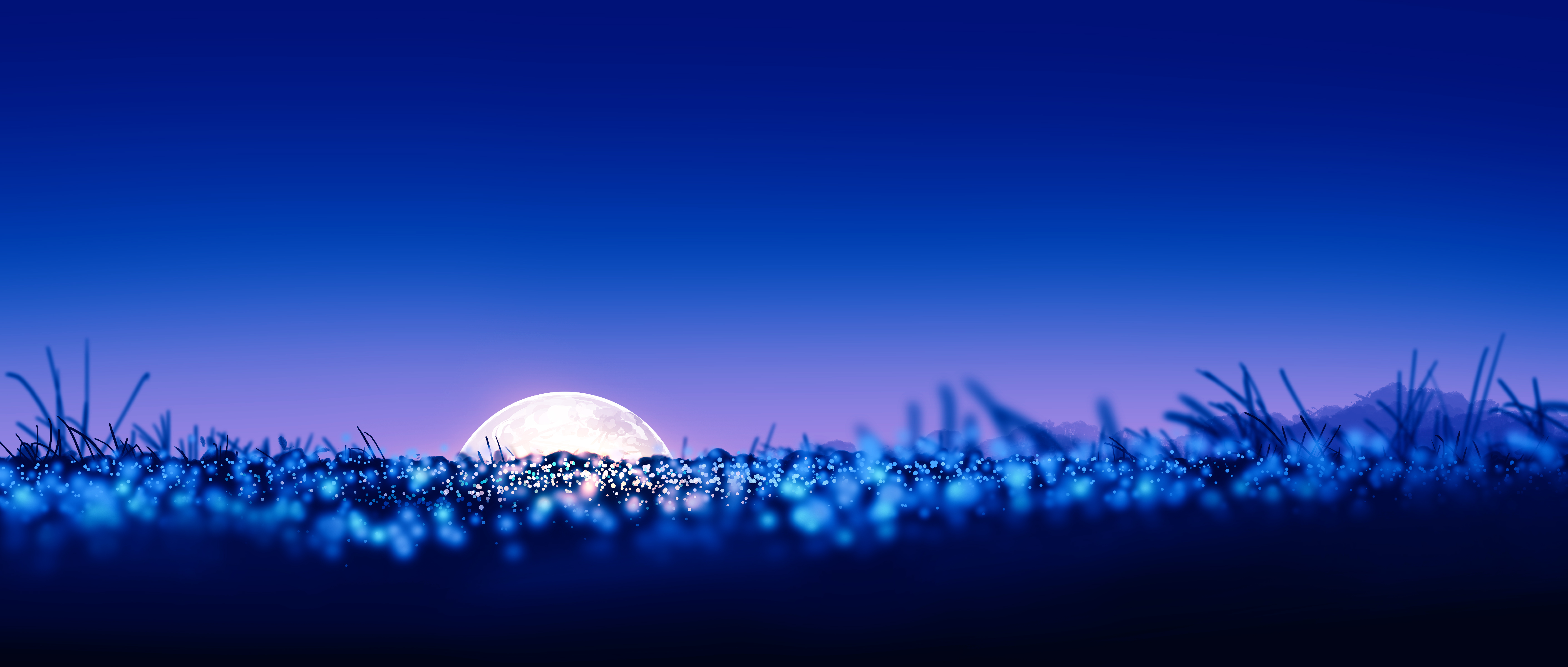 General 5640x2400 Gracile digital art artwork illustration Japan landscape night nightscape purple wide screen ultrawide Moon field