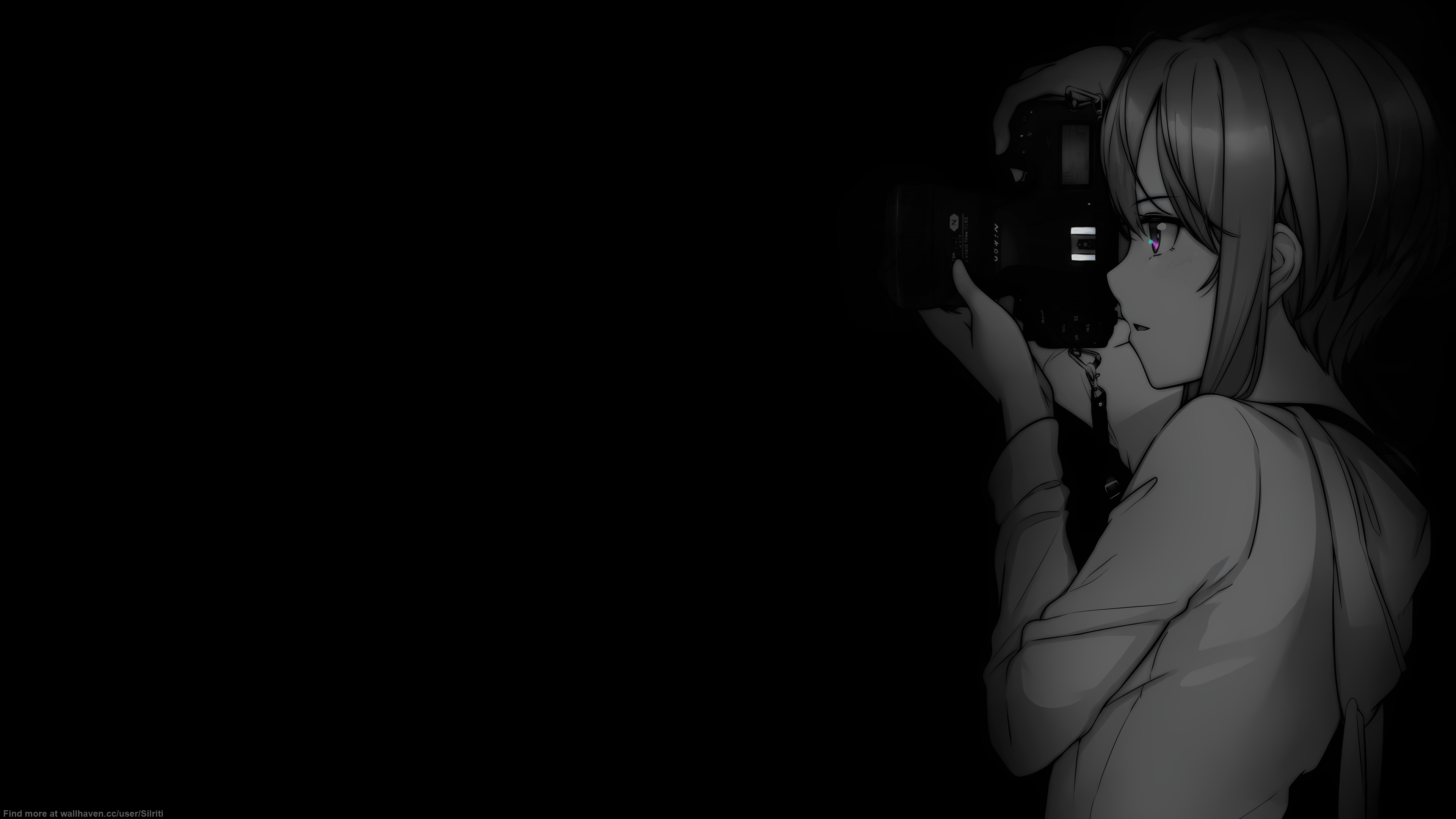 Anime 3840x2160 selective coloring black background dark background simple background anime girls camera minimalism