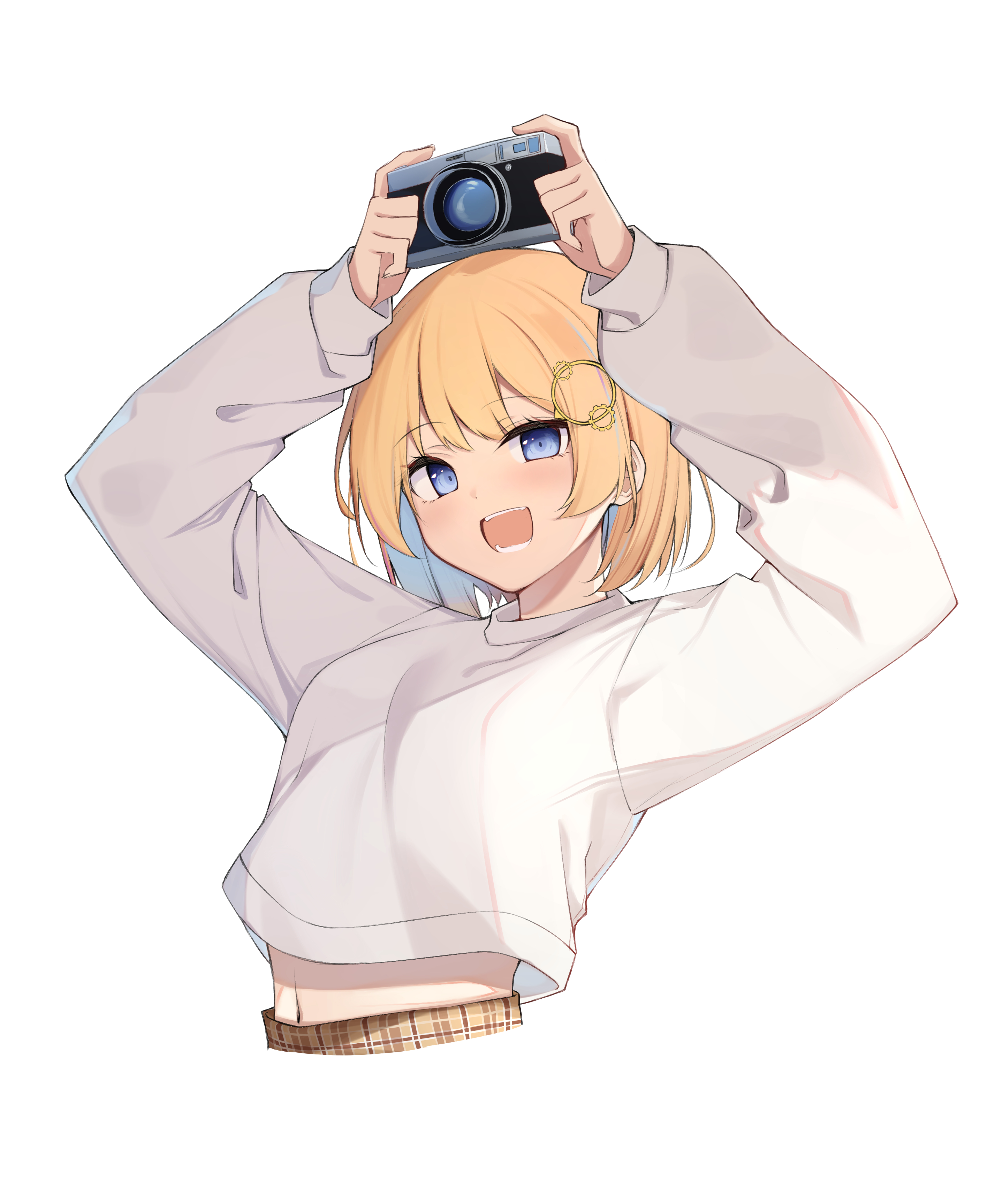 Anime 2854x3454 anime anime girls digital art artwork 2D portrait portrait display looking at viewer belly belly button camera minimalism blonde blue eyes Virtual Youtuber Hololive Hololive English Watson Amelia