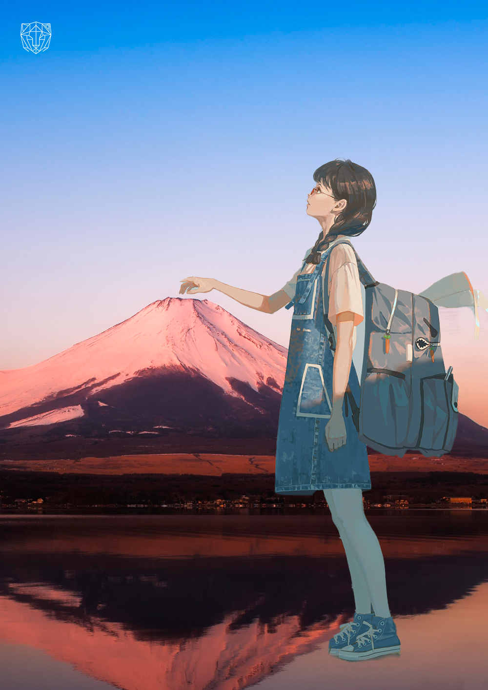 Anime 1000x1414 Japan Mount Fuji schoolgirl glasses