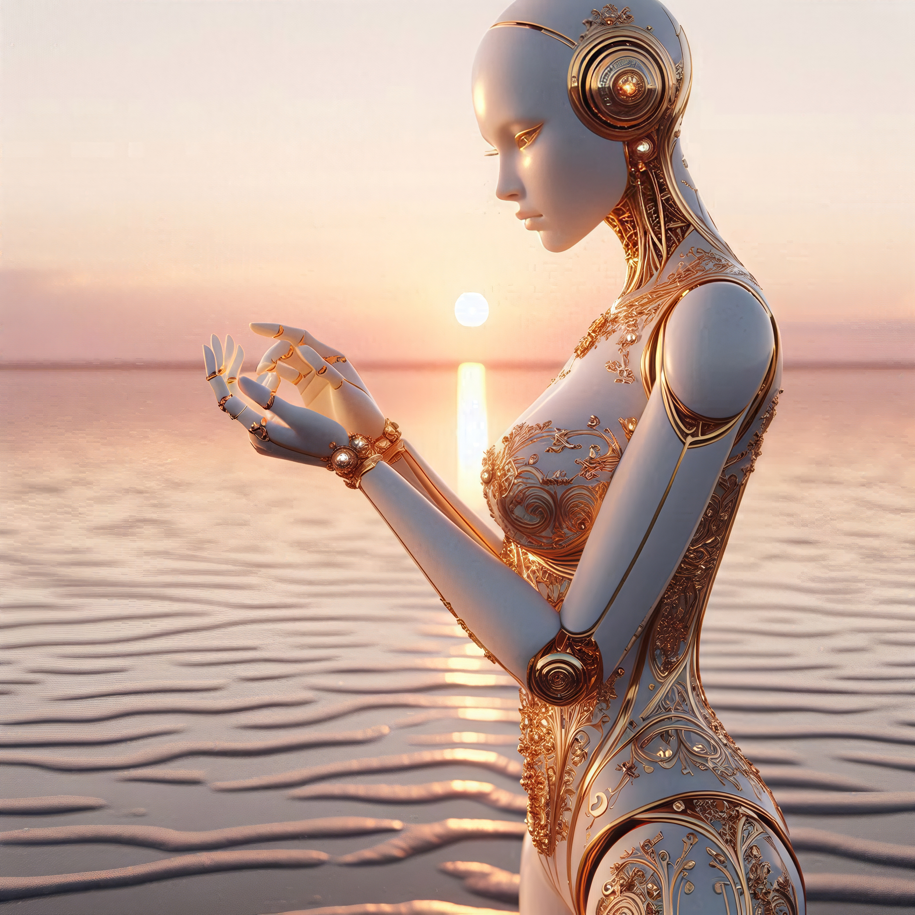 General 3200x3200 AI art fantasy art robot Porcelain gold