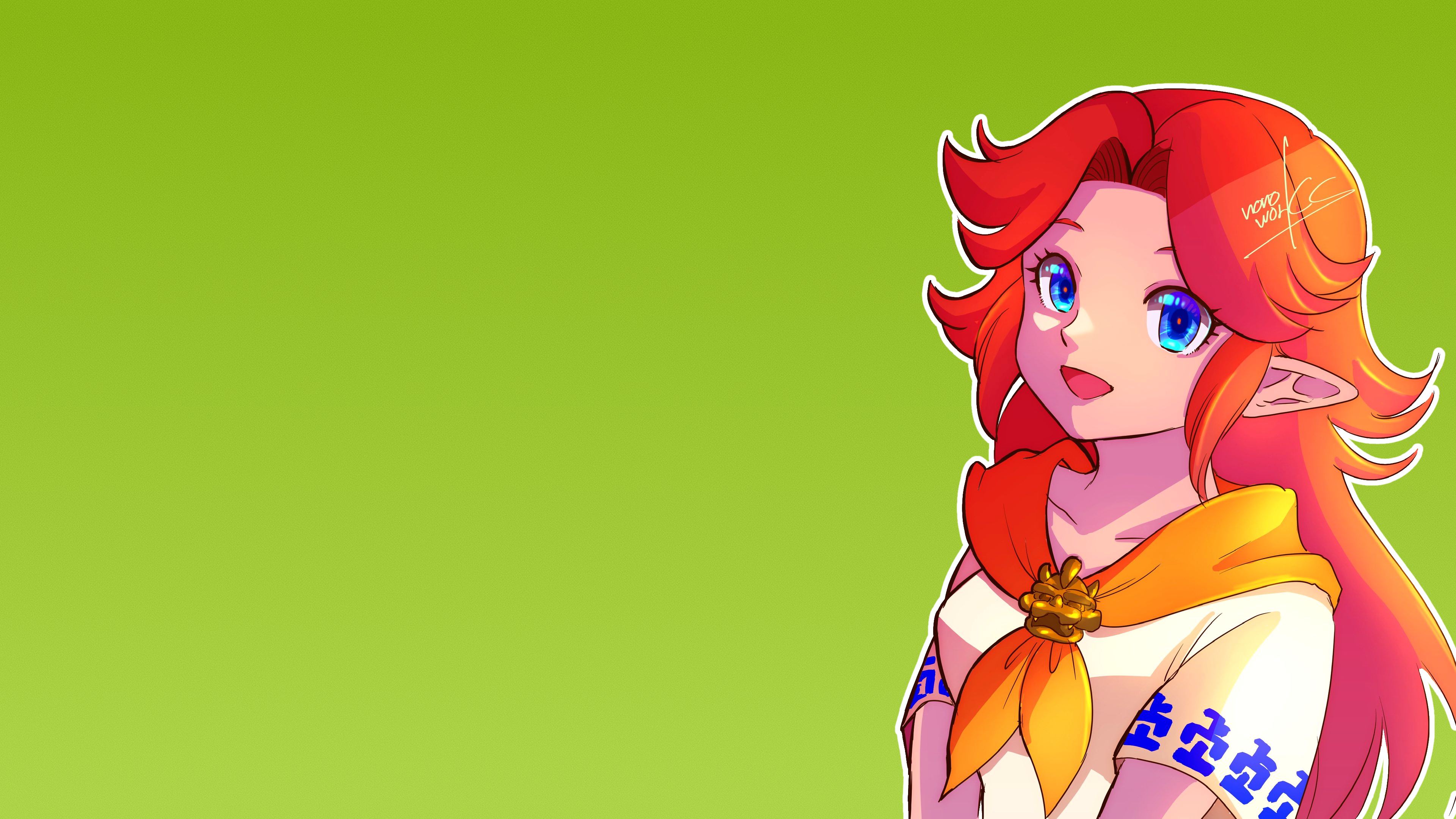 Anime 3840x2160 pointy ears Malon The Legend of Zelda The Legend of Zelda: Ocarina of Time The Legend of Zelda: Majora's Mask redhead ascot white shirt short sleeves long hair blue eyes collarbone defined collarbone open mouth video games Nintendo video game girls gradient bangs