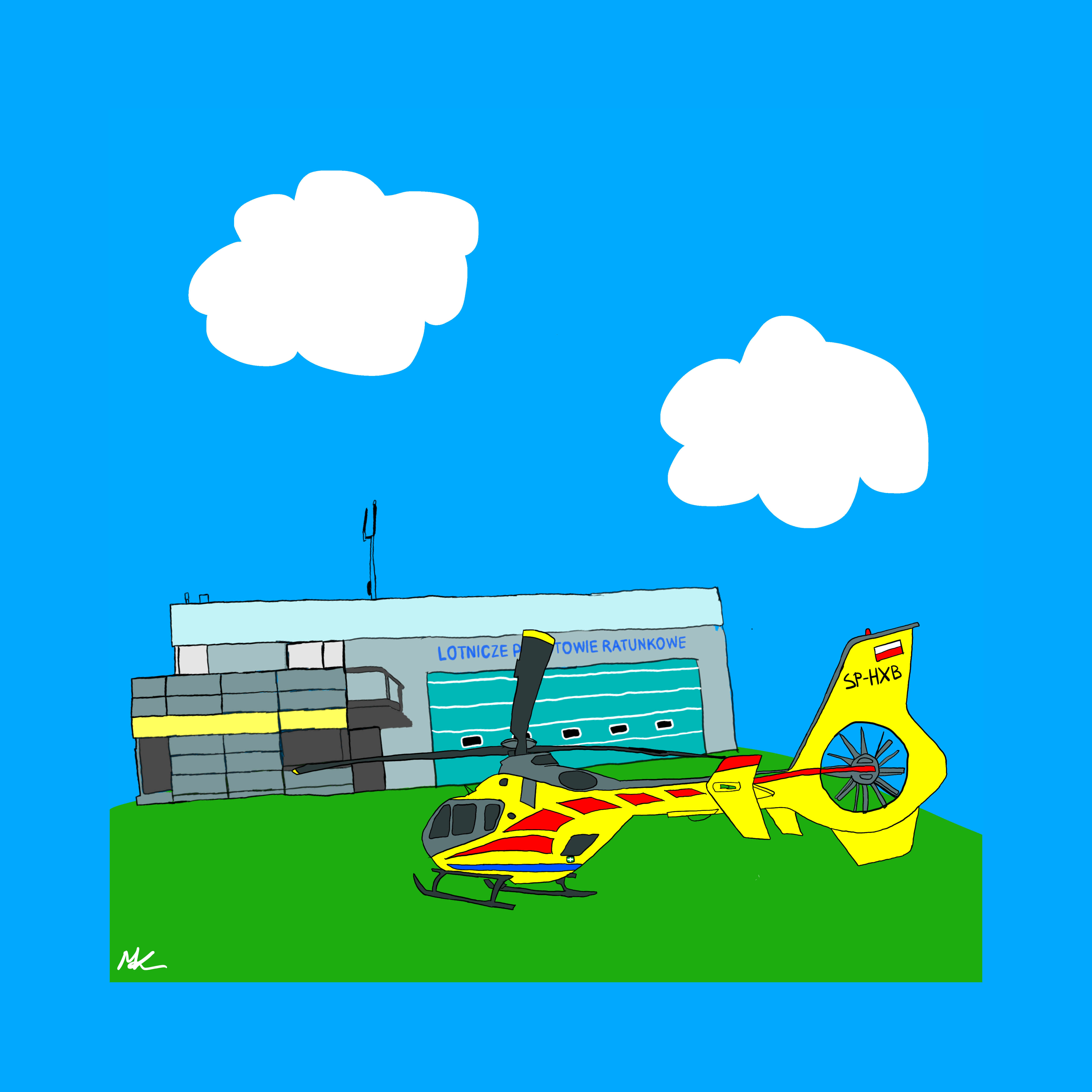 General 5000x5000 Ec135 HEMS digital art Poland helicopters airport signature clouds simple background