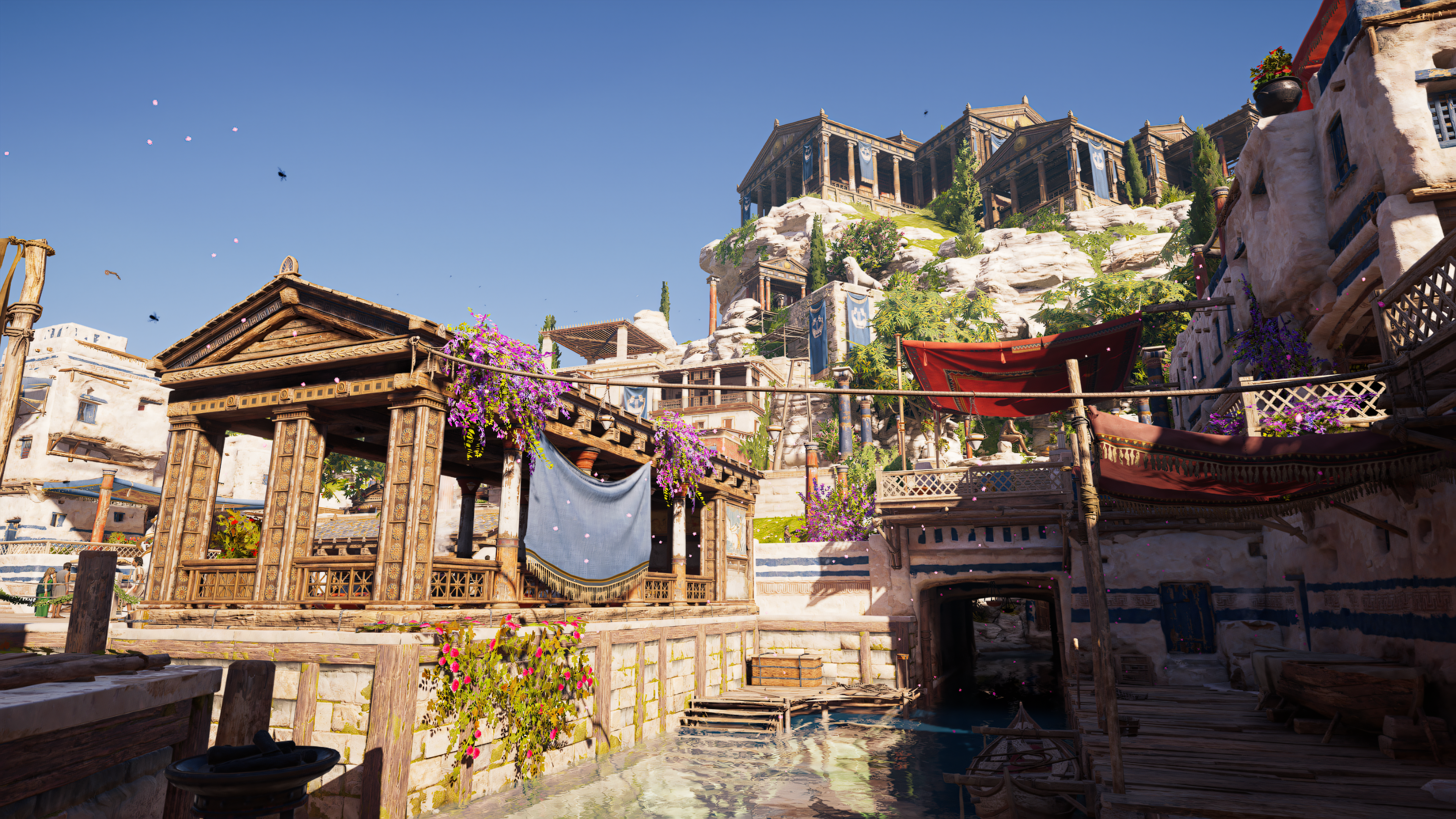 General 3840x2160 Assassins Creed: Odyssey Greece mykonos island colorful flowers Greek Columns ancient video game art video games building