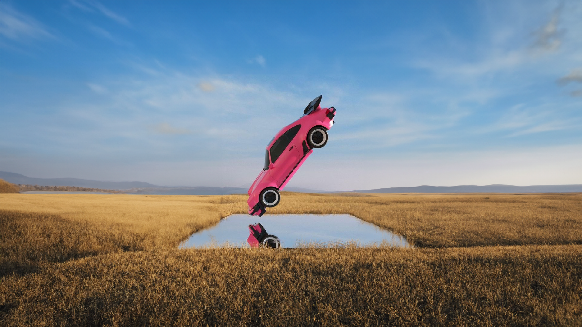 General 1920x1080 car ground water sky clouds reflection grass