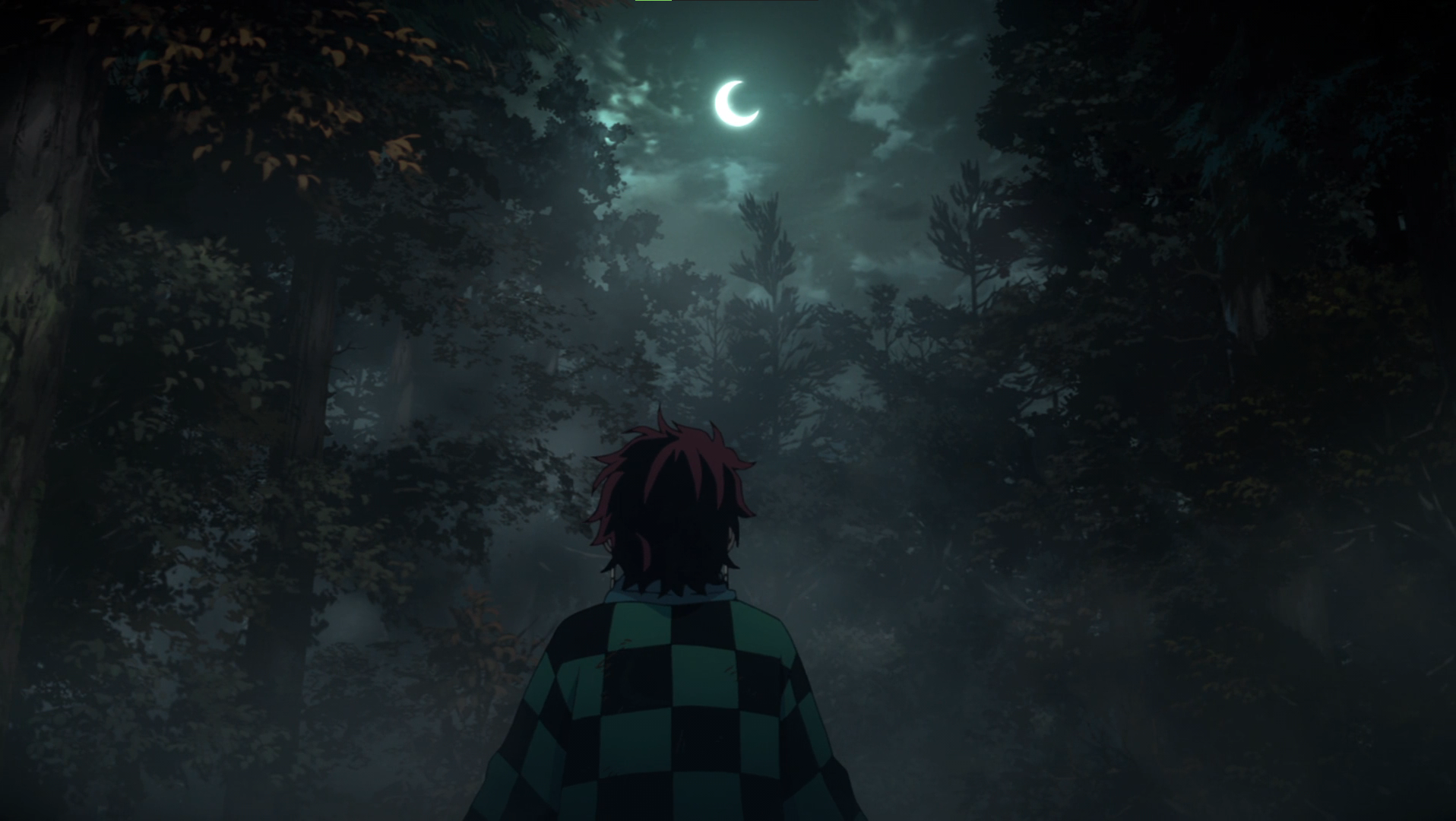 Anime 1916x1080 anime Anime screenshot Kimetsu no Yaiba Kamado Tanjiro nature crescent moon Moon anime boys sky clouds trees