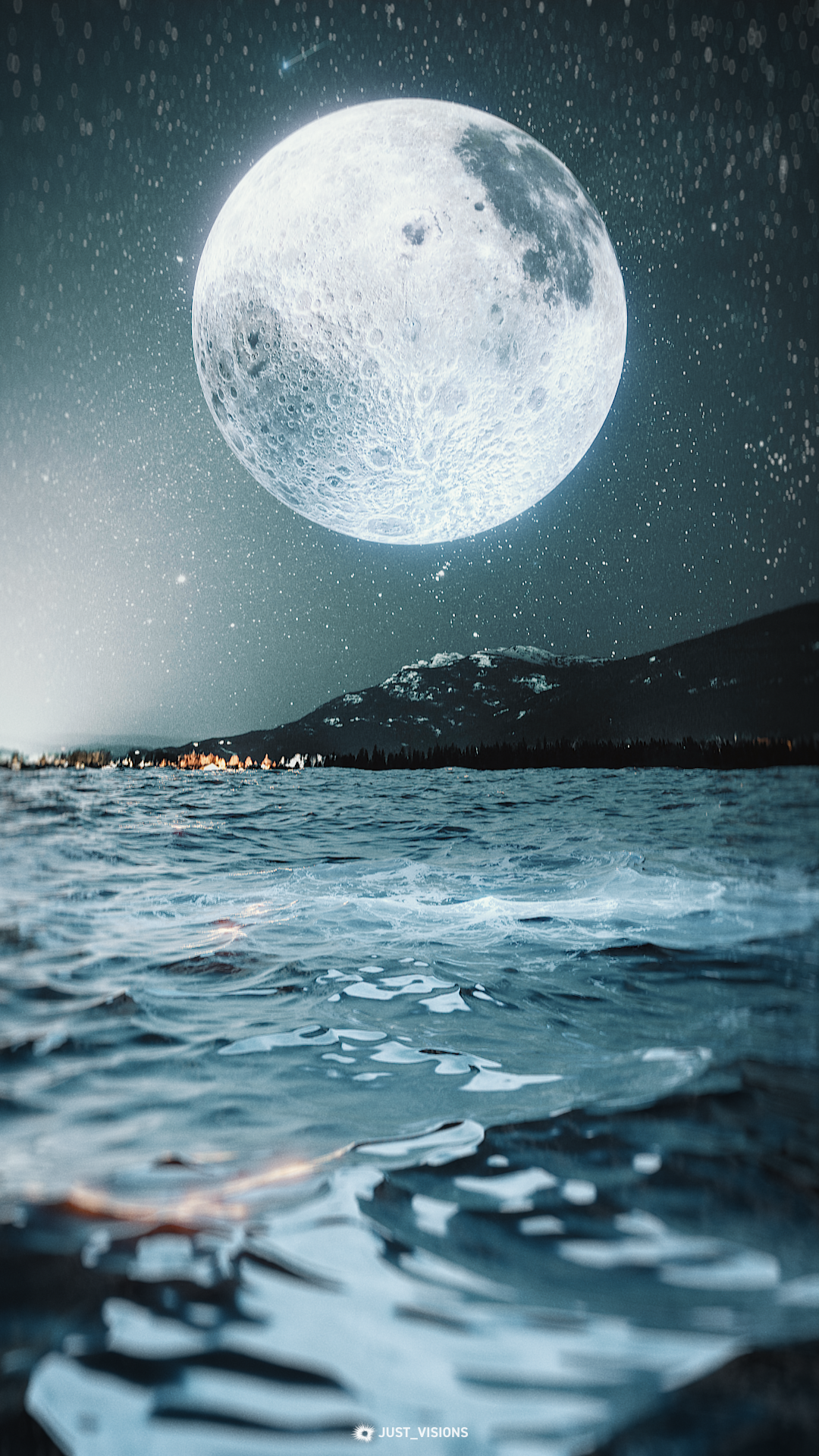 General 1080x1920 Moon space artwork digital art stars Just Visions calm portrait display water night sky watermarked